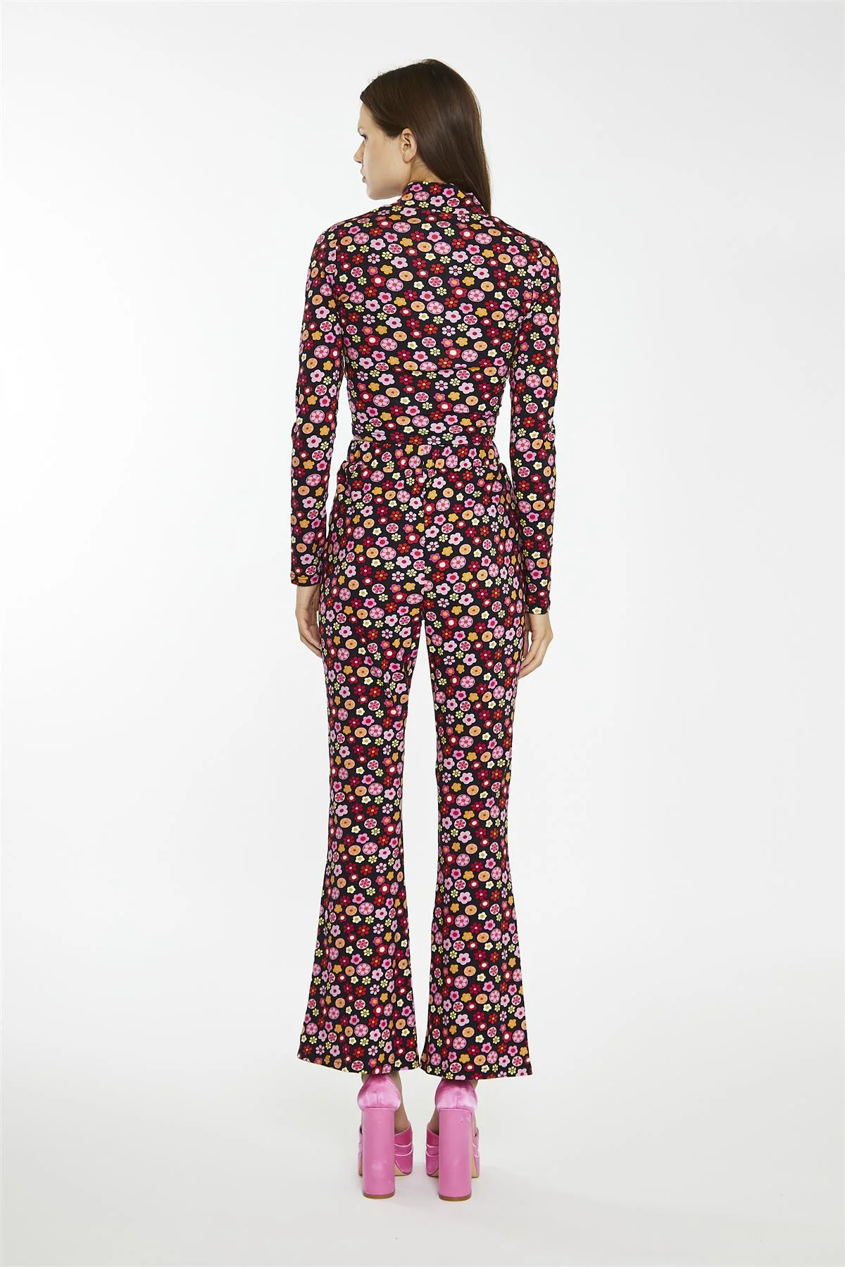 Black 60S Flower Split-Front Flared Trousers - Image 2