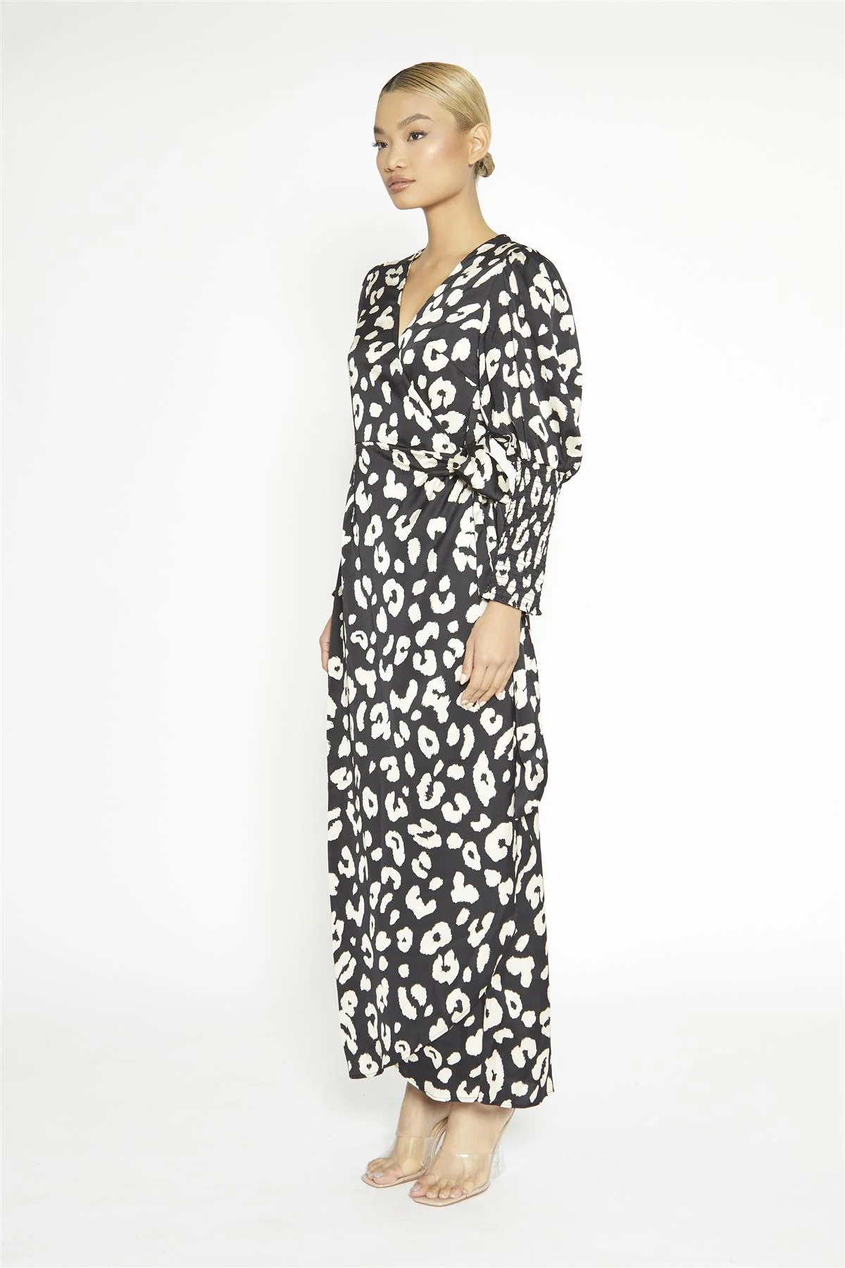 Black Cream Large Leopard Wrap Maxi Dress - Image 4