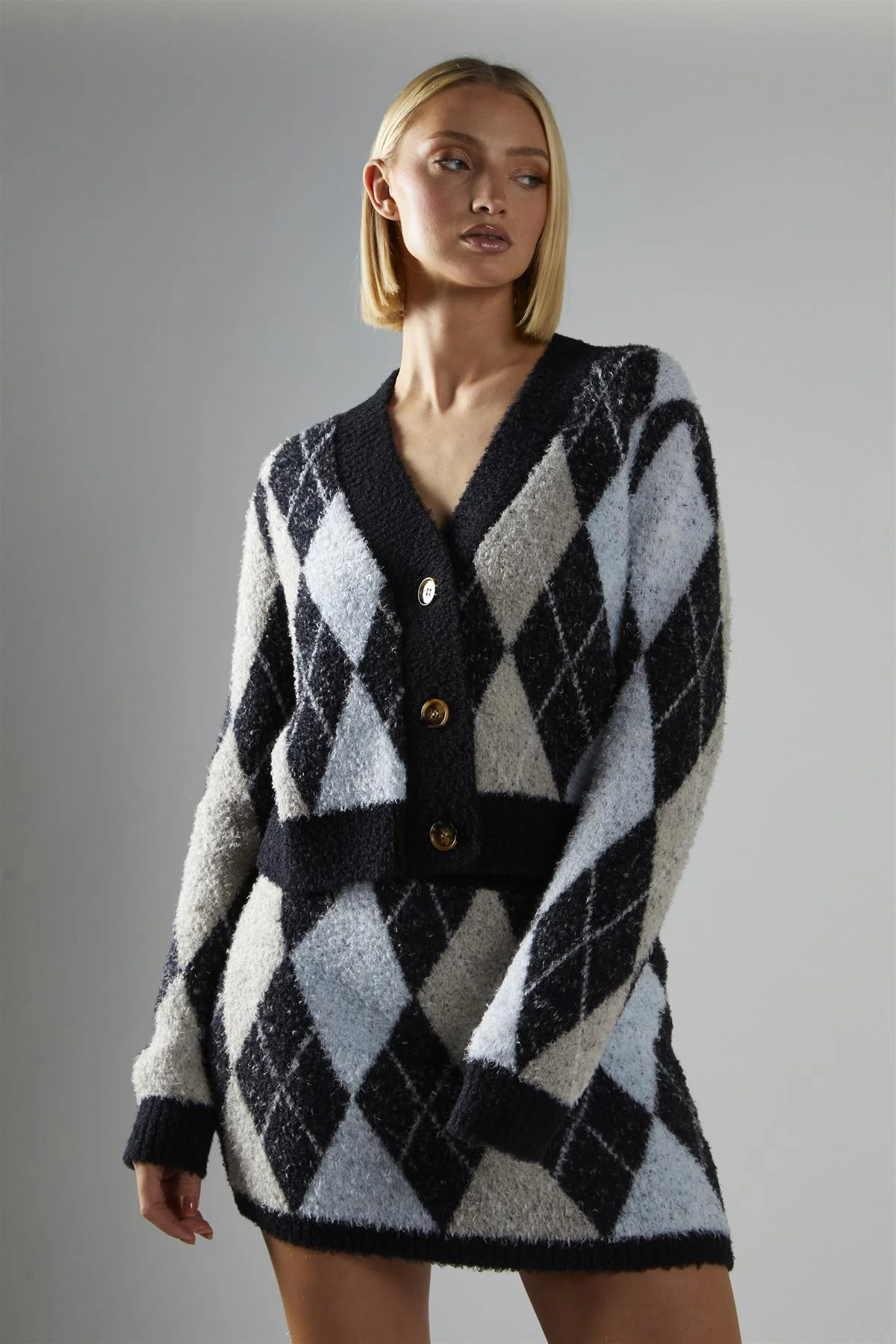 Black-Multi-Argyle Button-Down Cardigan - Image 4