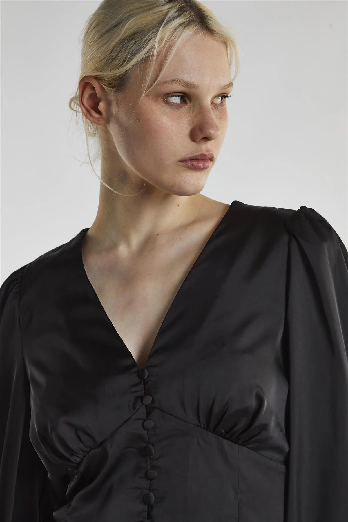 Black-Satin Button-Front Top - Image 4