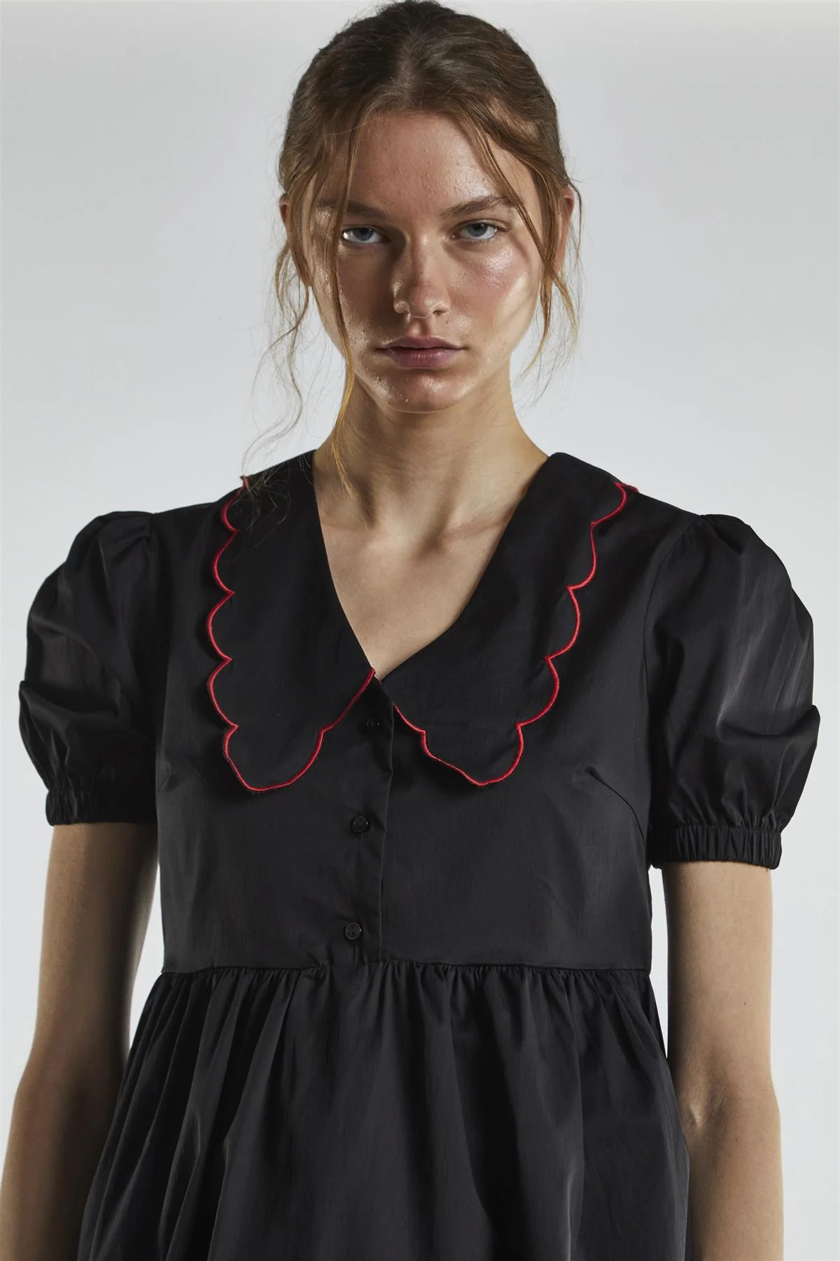 Black Scalloped-Collar Mini-Dress - Image 3