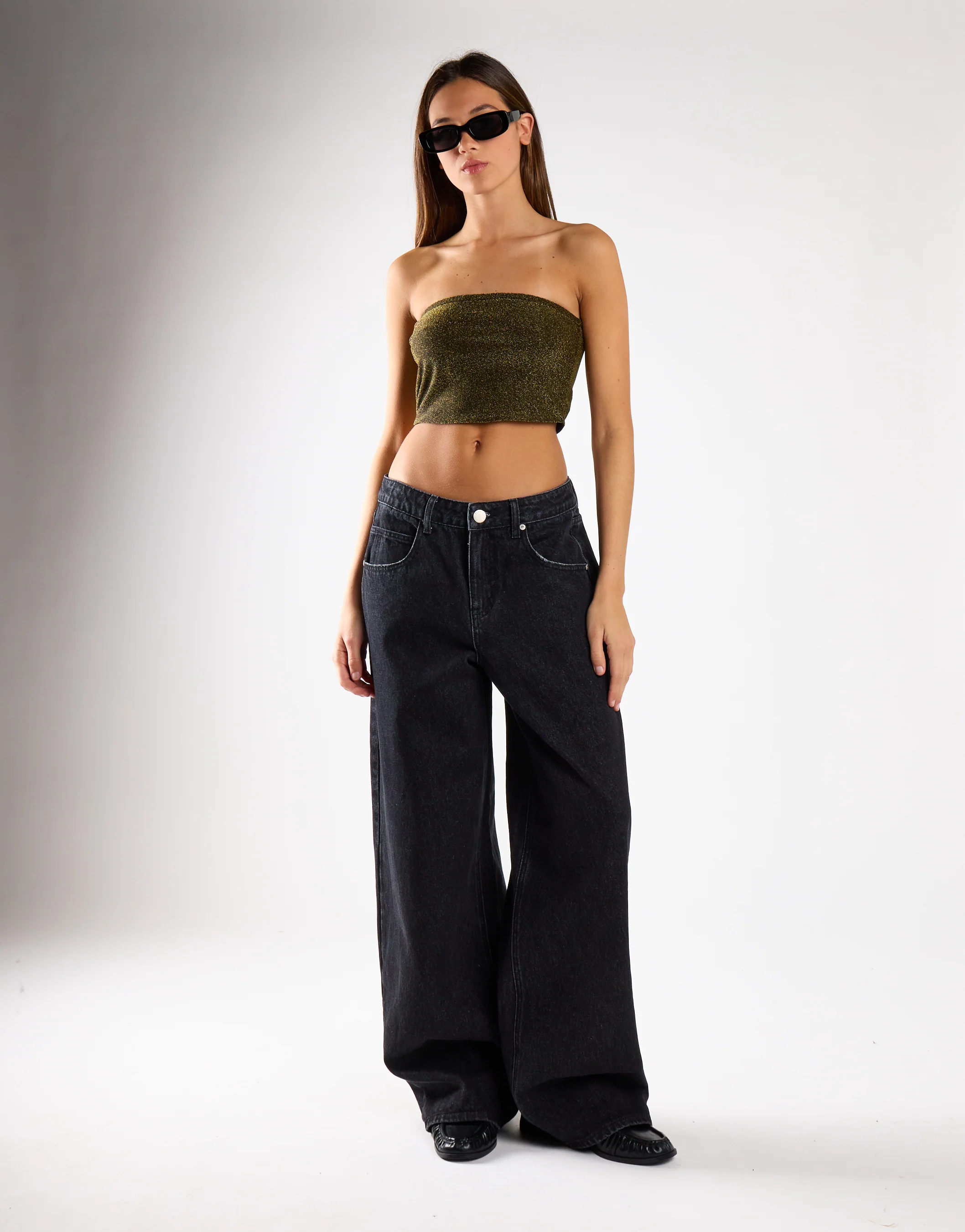 Black-Silver-Glitter Bandeau Crop-Top - Image 3