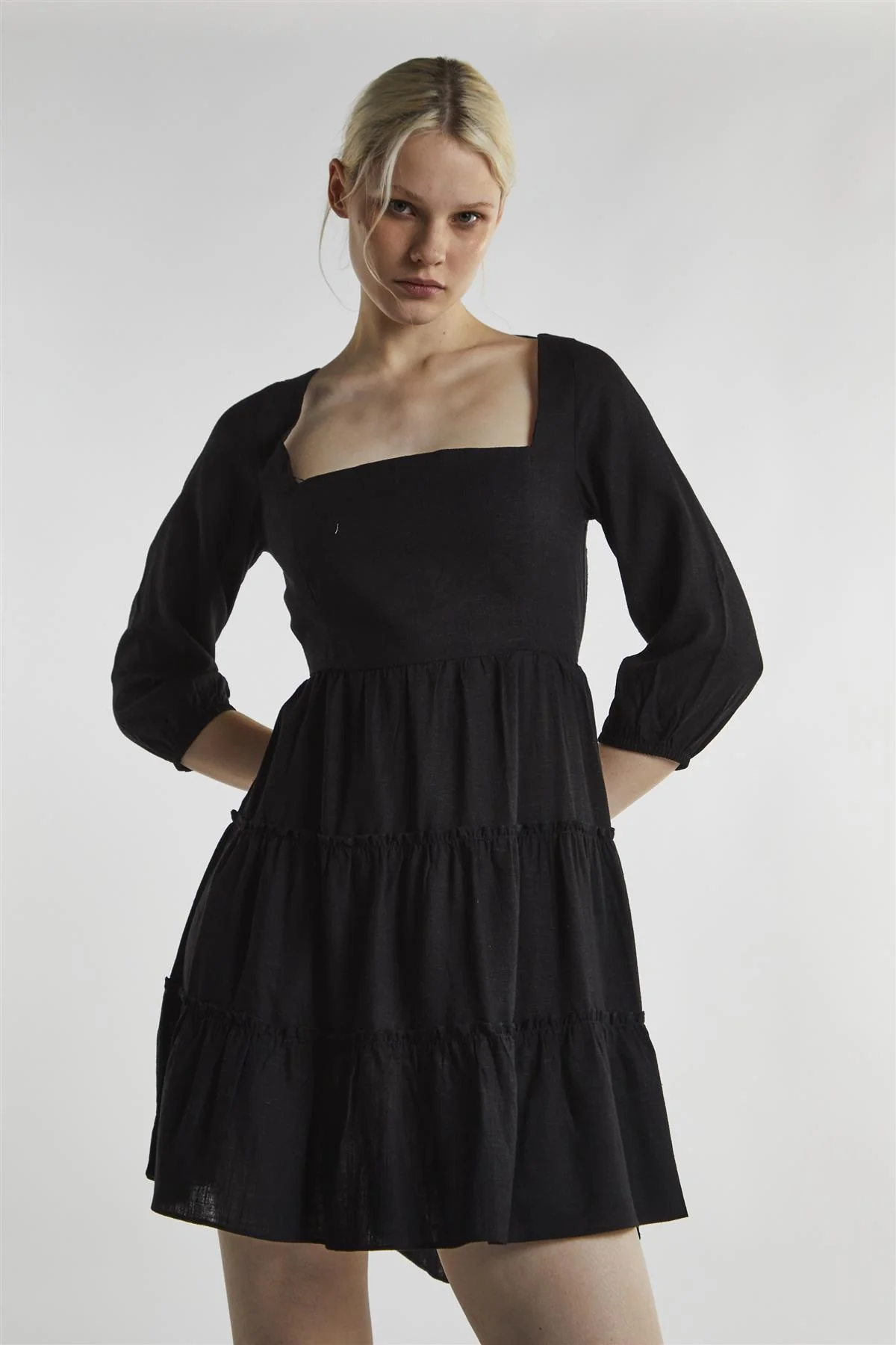 Black Square Neck Mini-Dress - Image 3