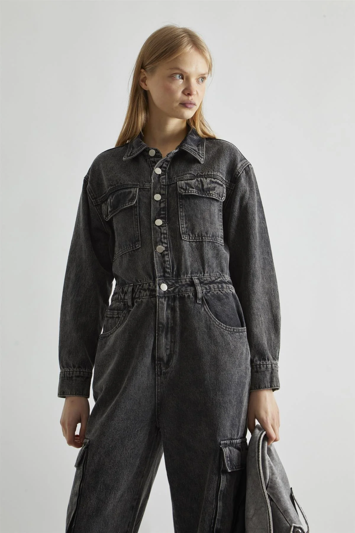 Black Stonewash-Denim Jumpsuit - Image 3