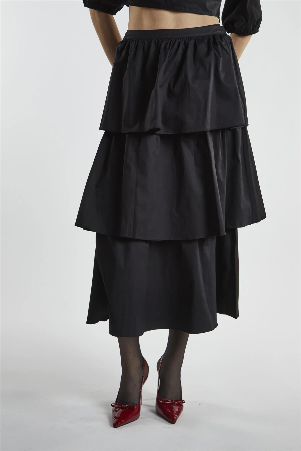 Black Tiered Midi Skirt - Image 2