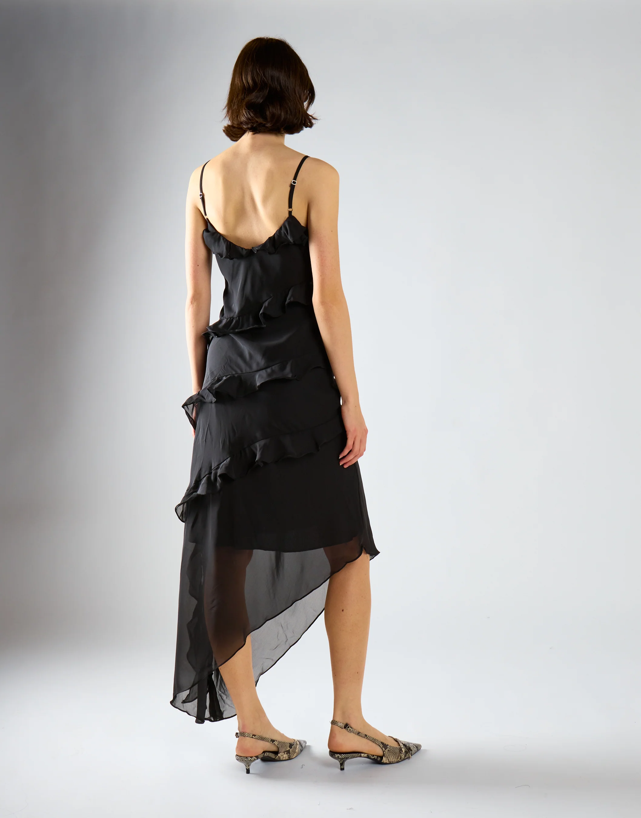 Black Waterfall Ruffle Maxi-Dress - Image 2