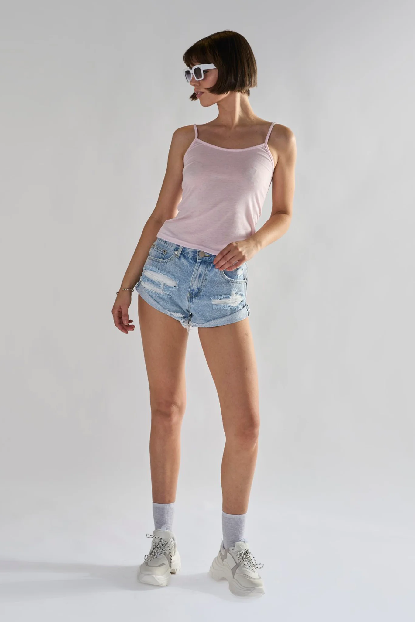 Bleach Stonewash Distressed Denim Shorts