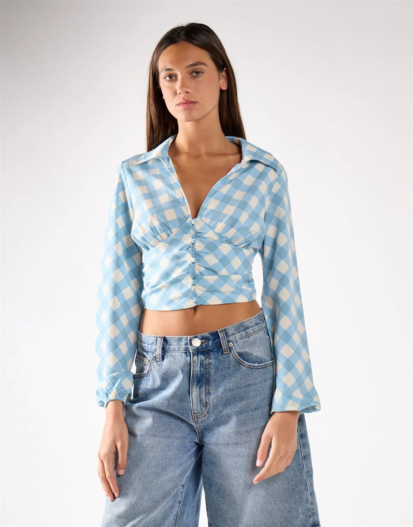 Blue Diagonal Check Button Up Shirt - Image 3