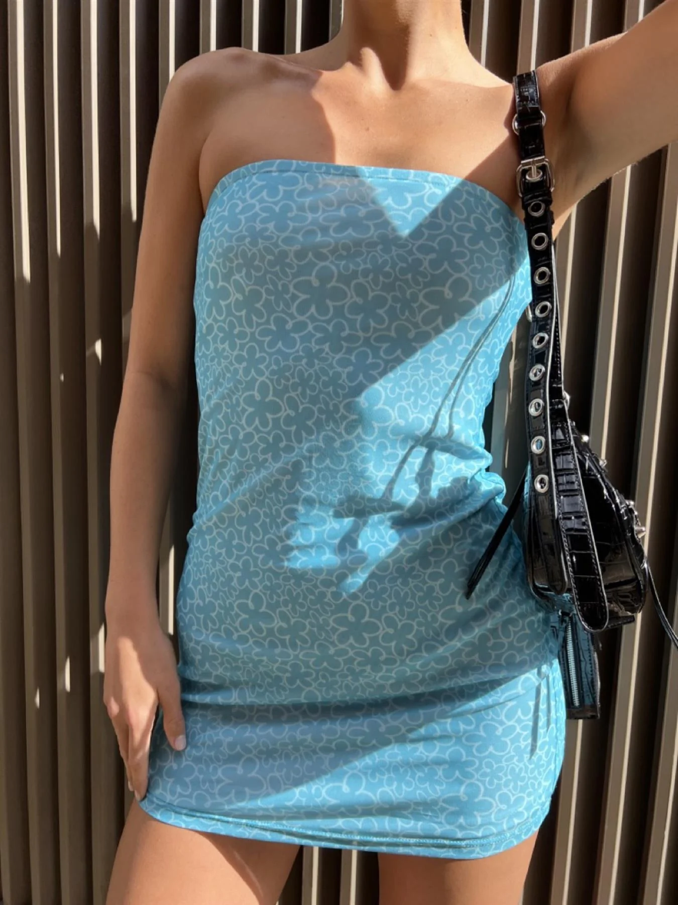Blue Flower Mesh Bandeau Mini-Dress - Image 3