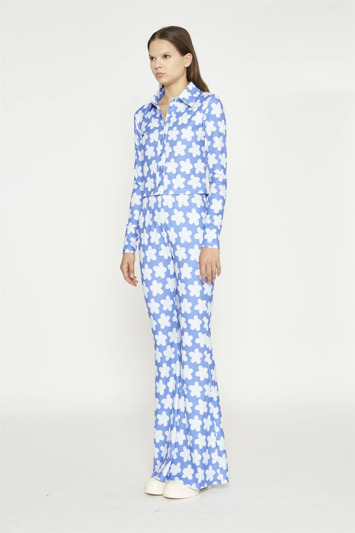 Blue-Large Flower Flared-Trousers - Image 4