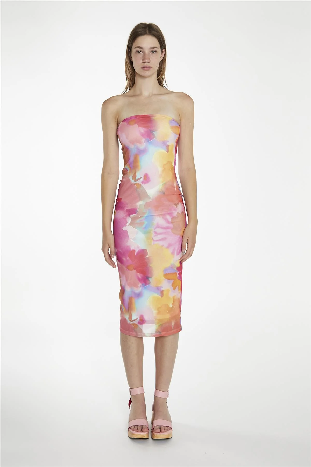 Bodycon Midi Dress - Multi Watercolour Flower - Image 3