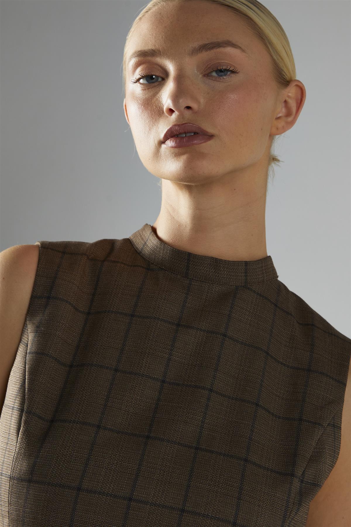 Brown-Check Bow-Back Top - Image 4
