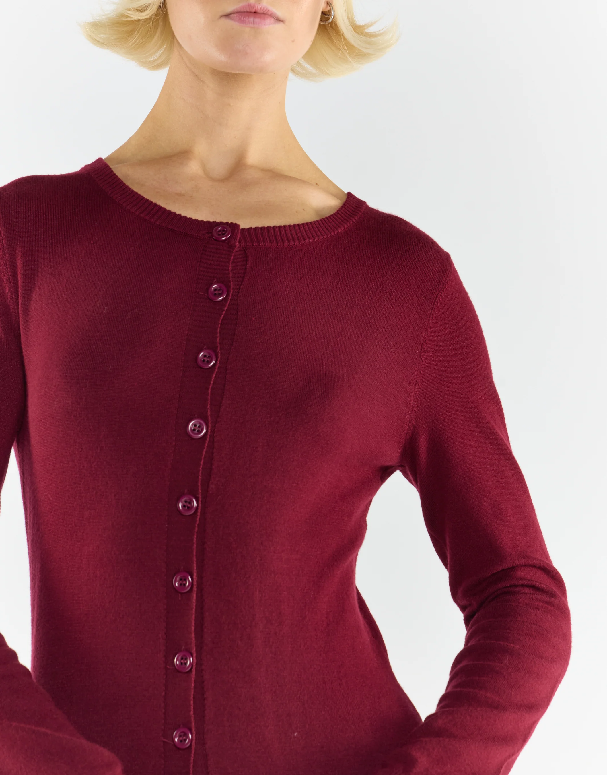 Burgundy Button-Front Long Sleeve Cardigan - Image 3