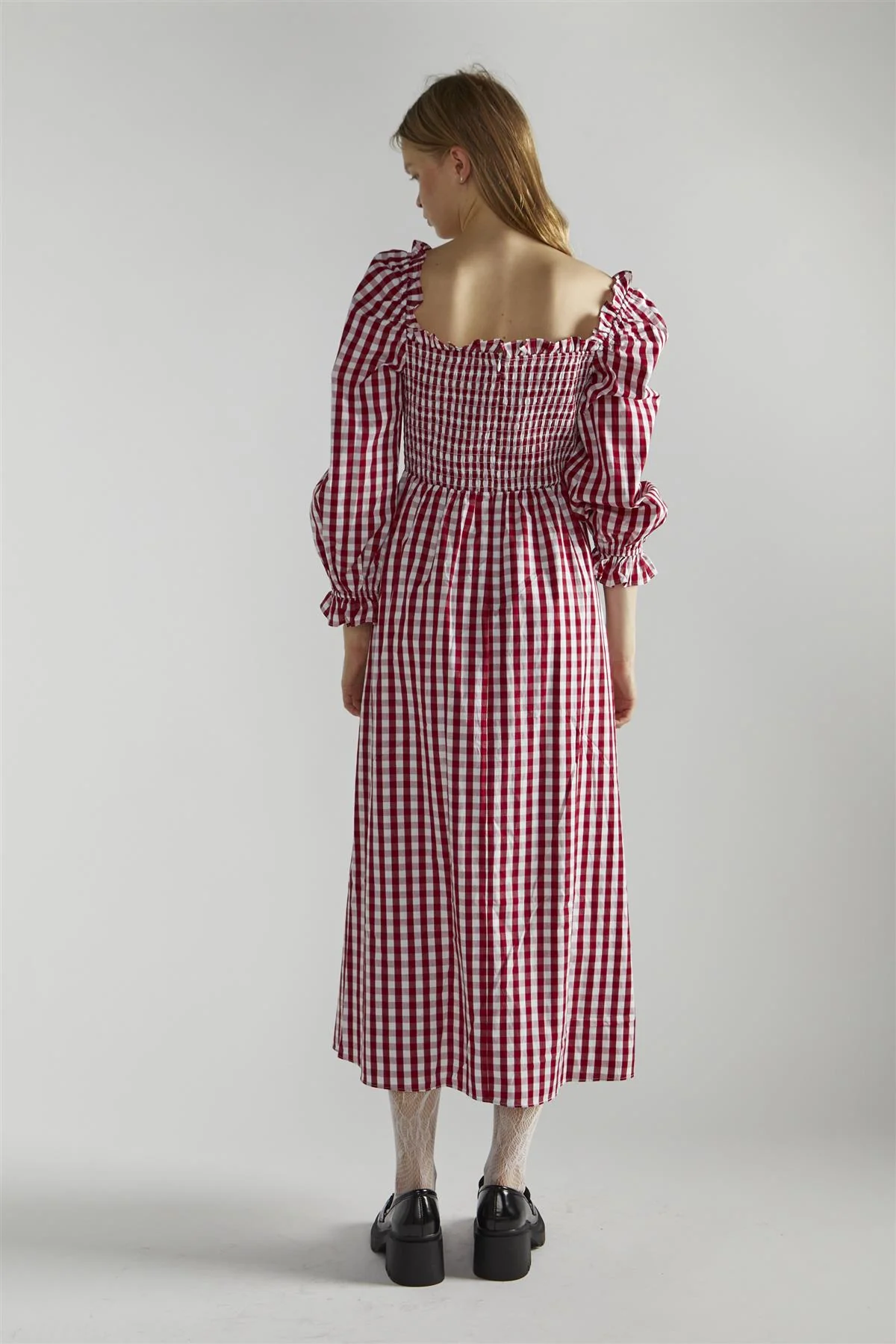 Cherry-Red-Gingham Front-Tie-V-Neck Midaxi-Dress - Image 2