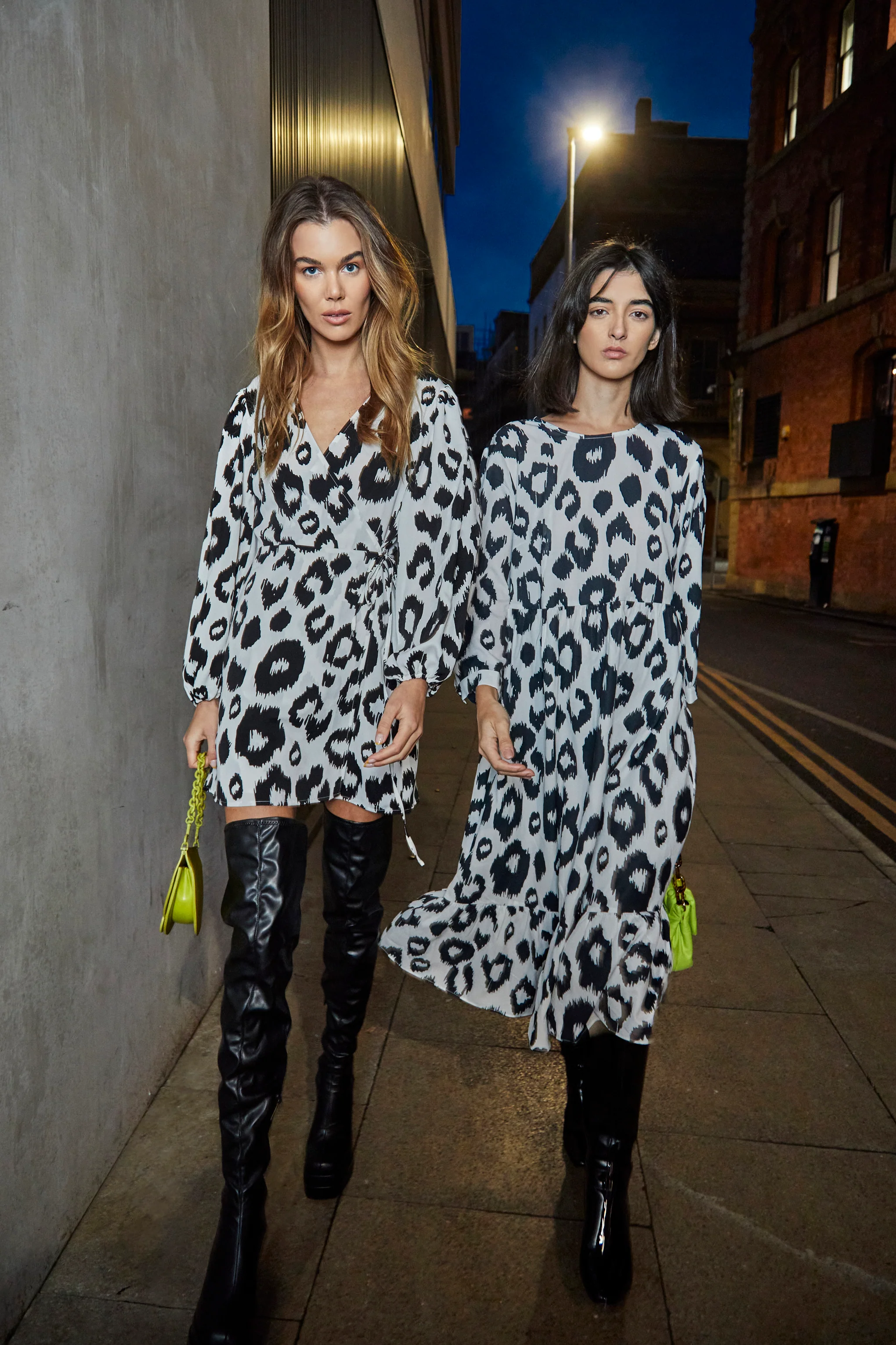 Glamorous Black White Leopard Midi Long Sleeve Wrap Dress - Image 4