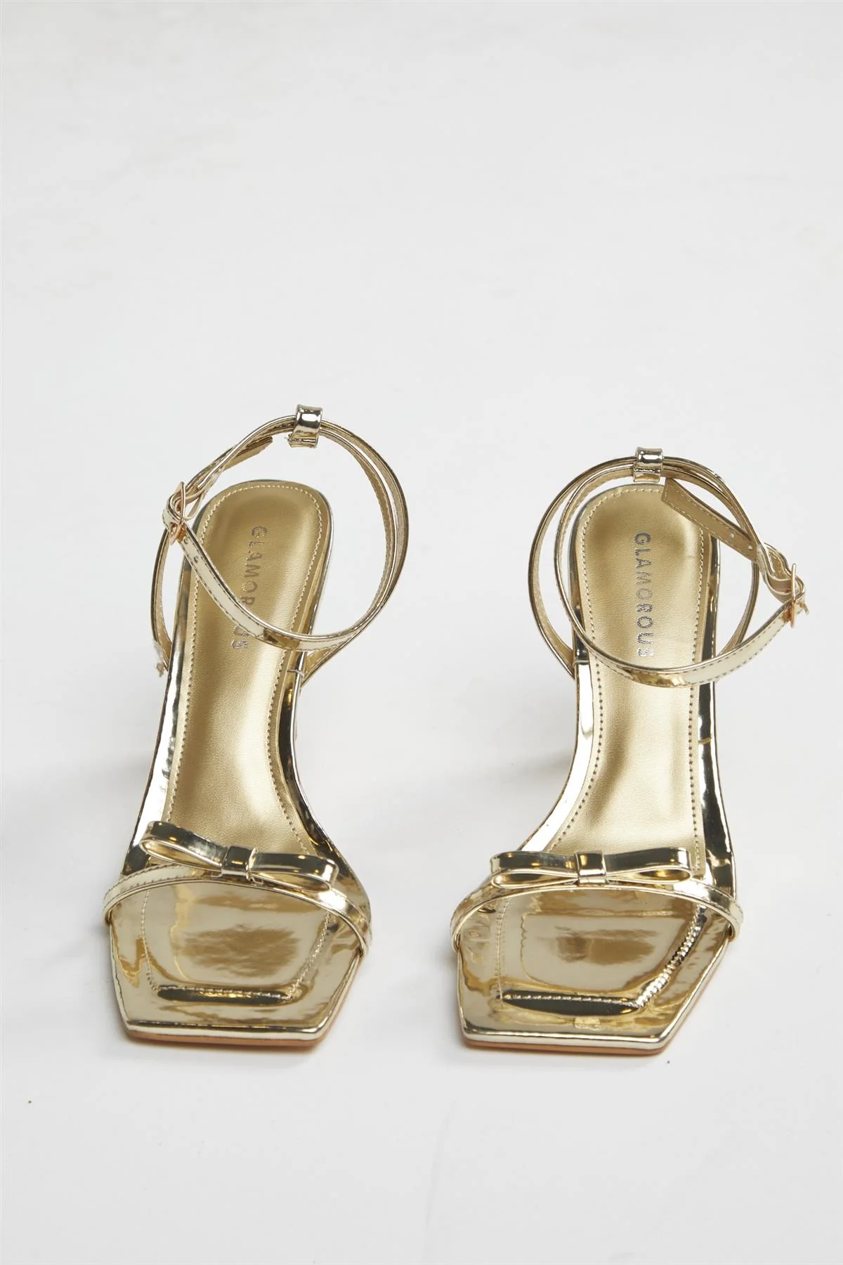 Gold Strappy Bow Barely There-Heels - Image 4