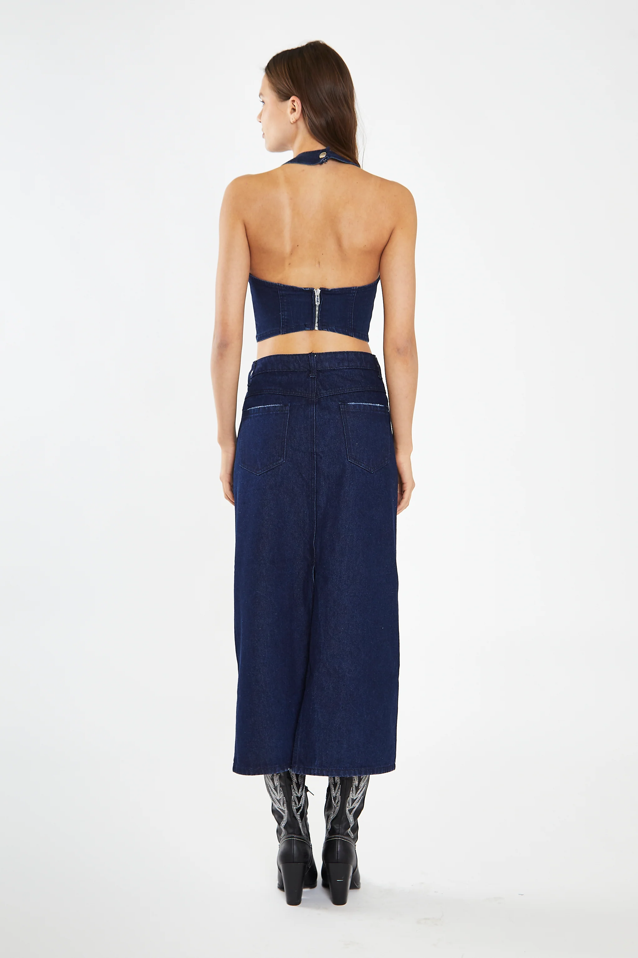 Indigo-Blue Front Split Denim Maxi-Skirt - Image 2