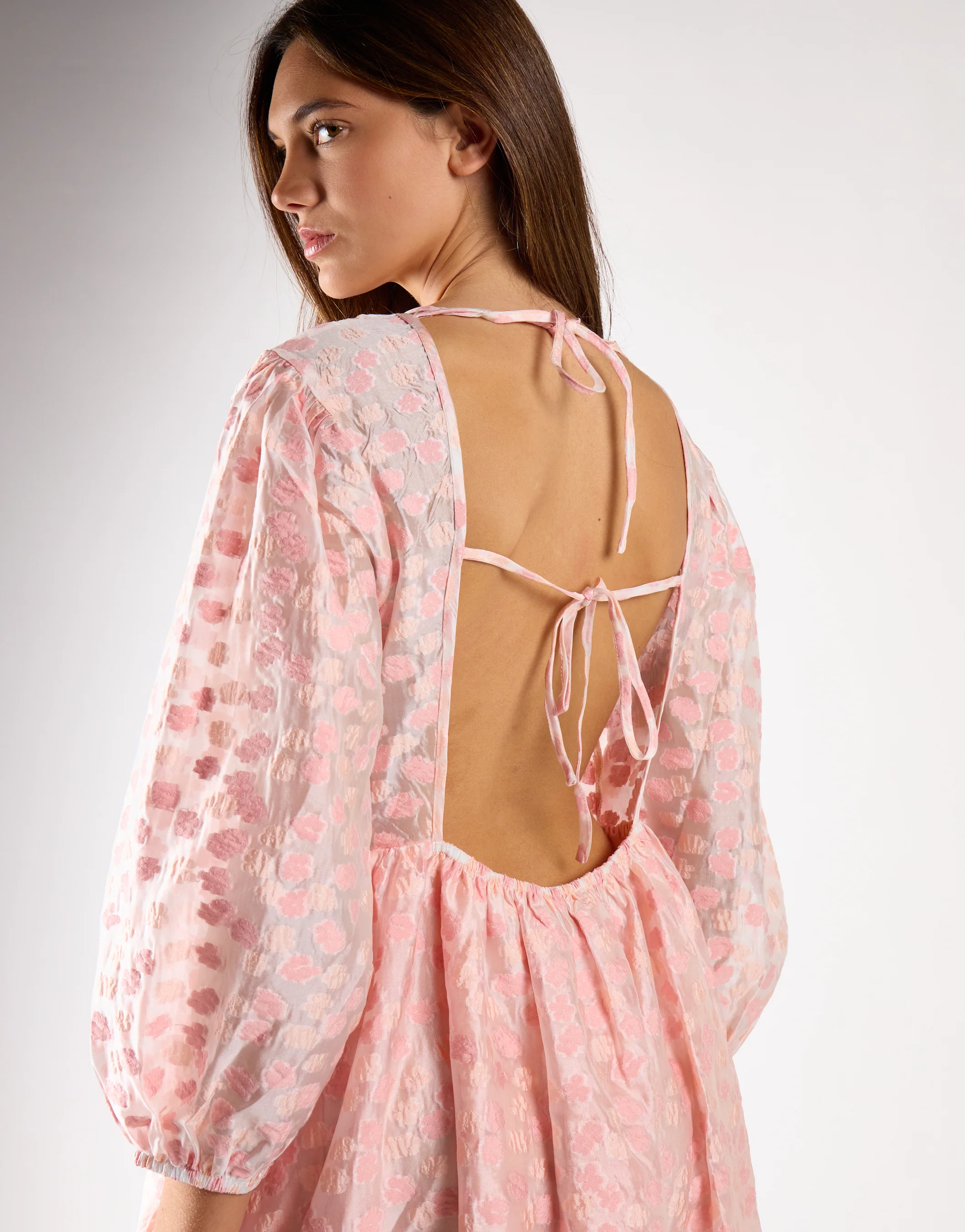Pink Flower Organza Midi Dress - Image 4