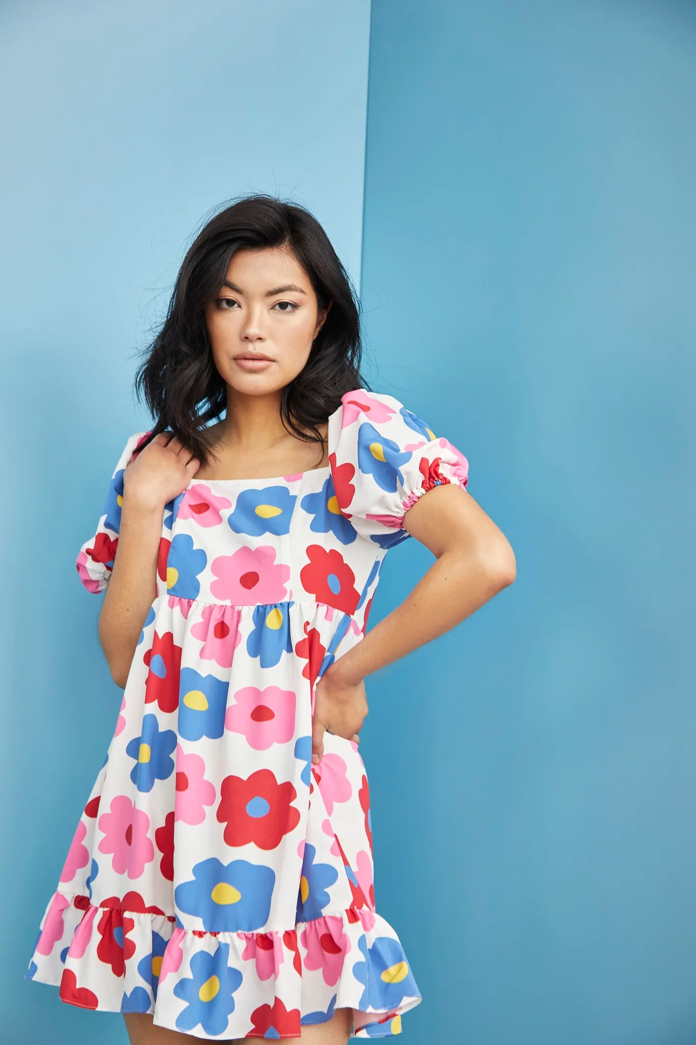 Glamorous Care Bright Large Floral Puff Shoulder Mini Dress - Image 4