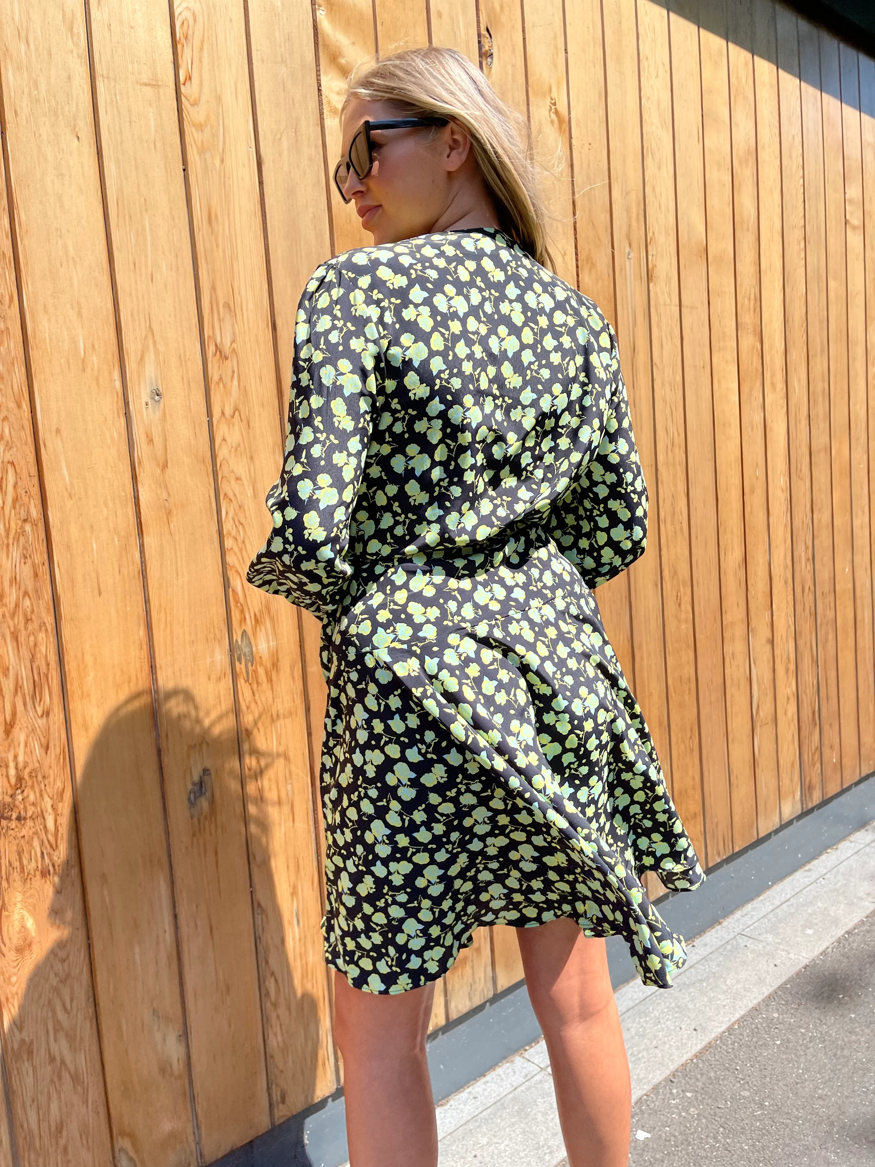 Green Rose Long Sleeve Wrap Mini-dress - Image 5