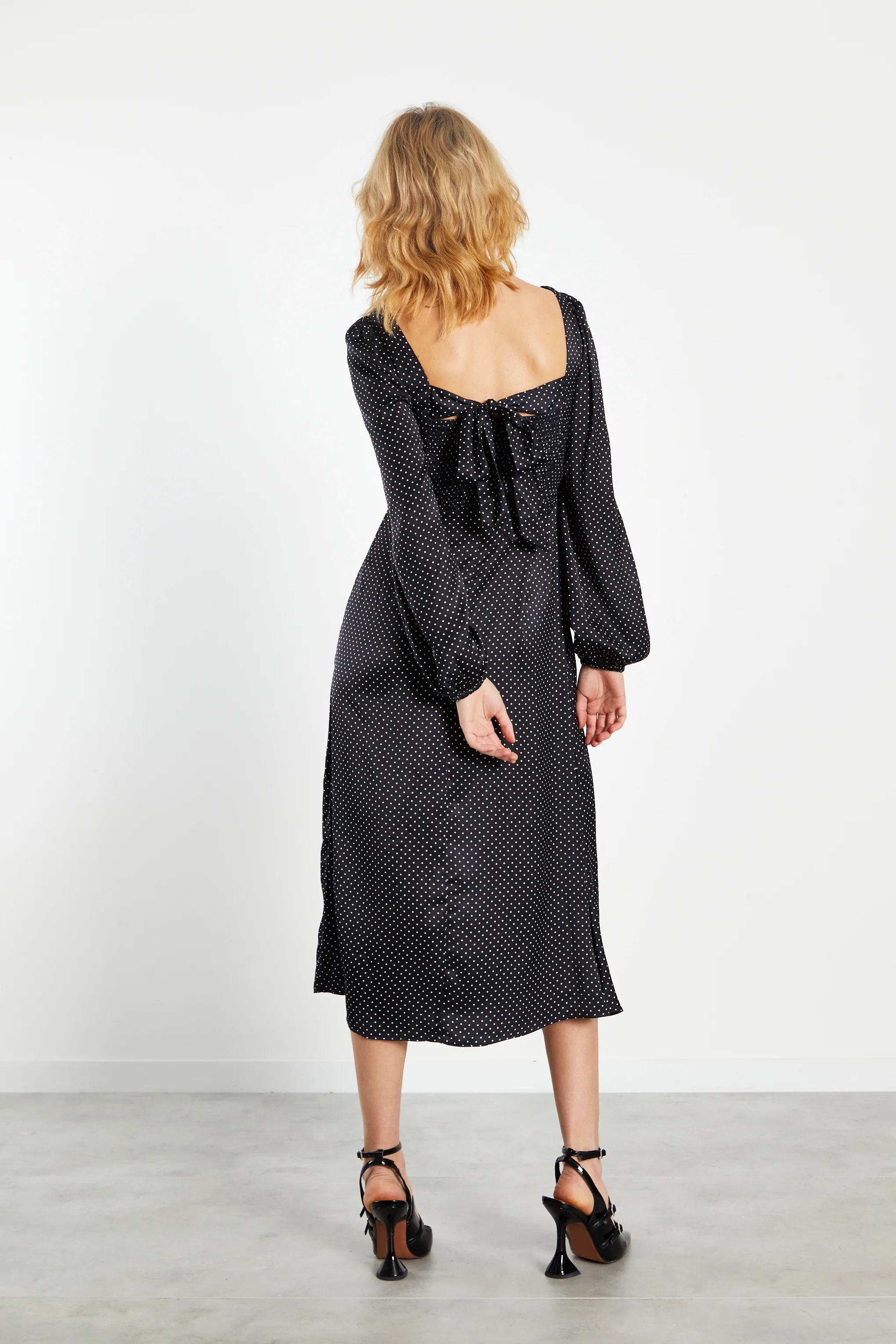 Glamorous Black White Spot Side Split Midi Dress - Image 2