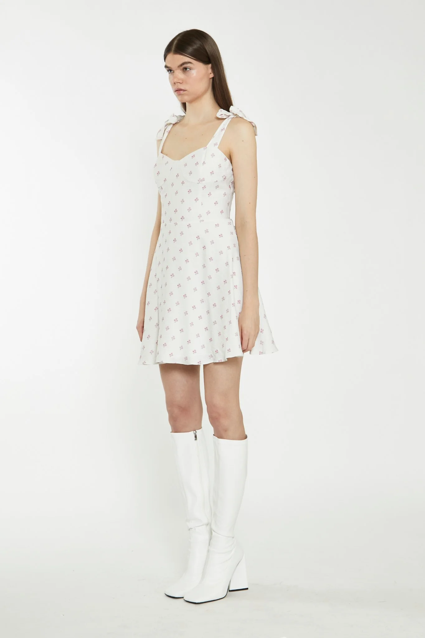 Cream Pink Stem Flower Mini-Dress - Image 4
