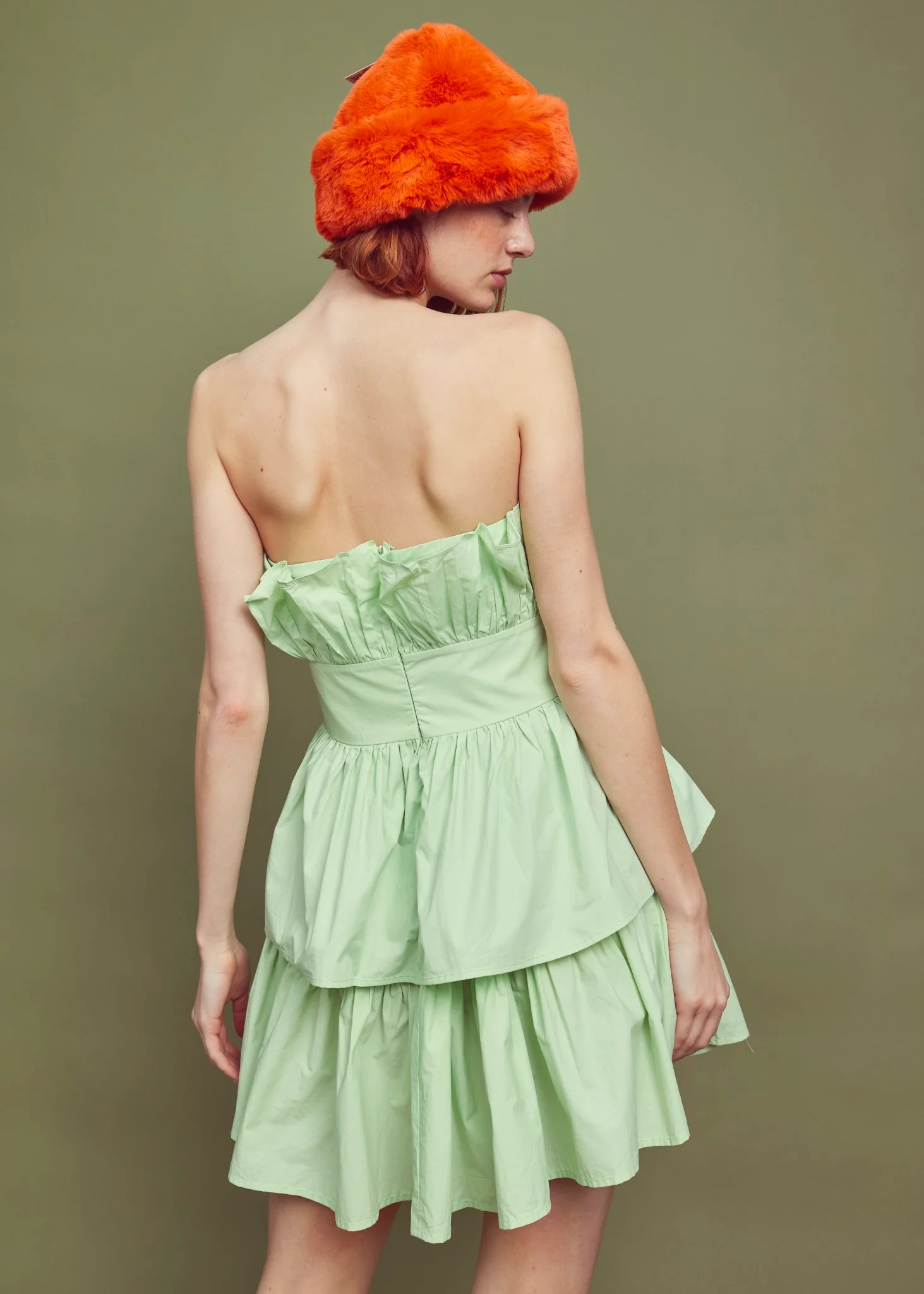 Apple Green Bandeau Ruffle Mini-dress - Image 2