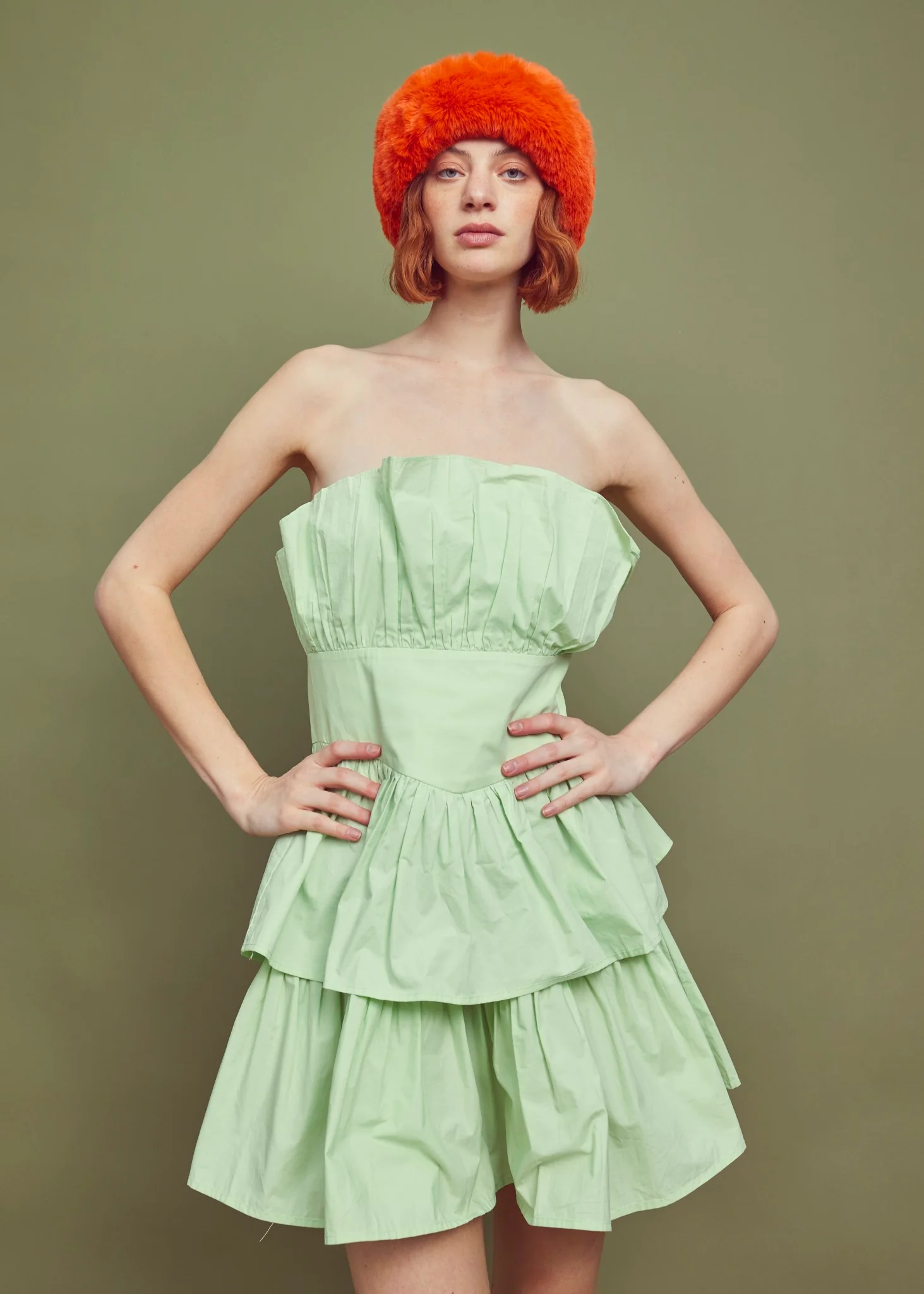 Apple Green Bandeau Ruffle Mini-dress - Image 3