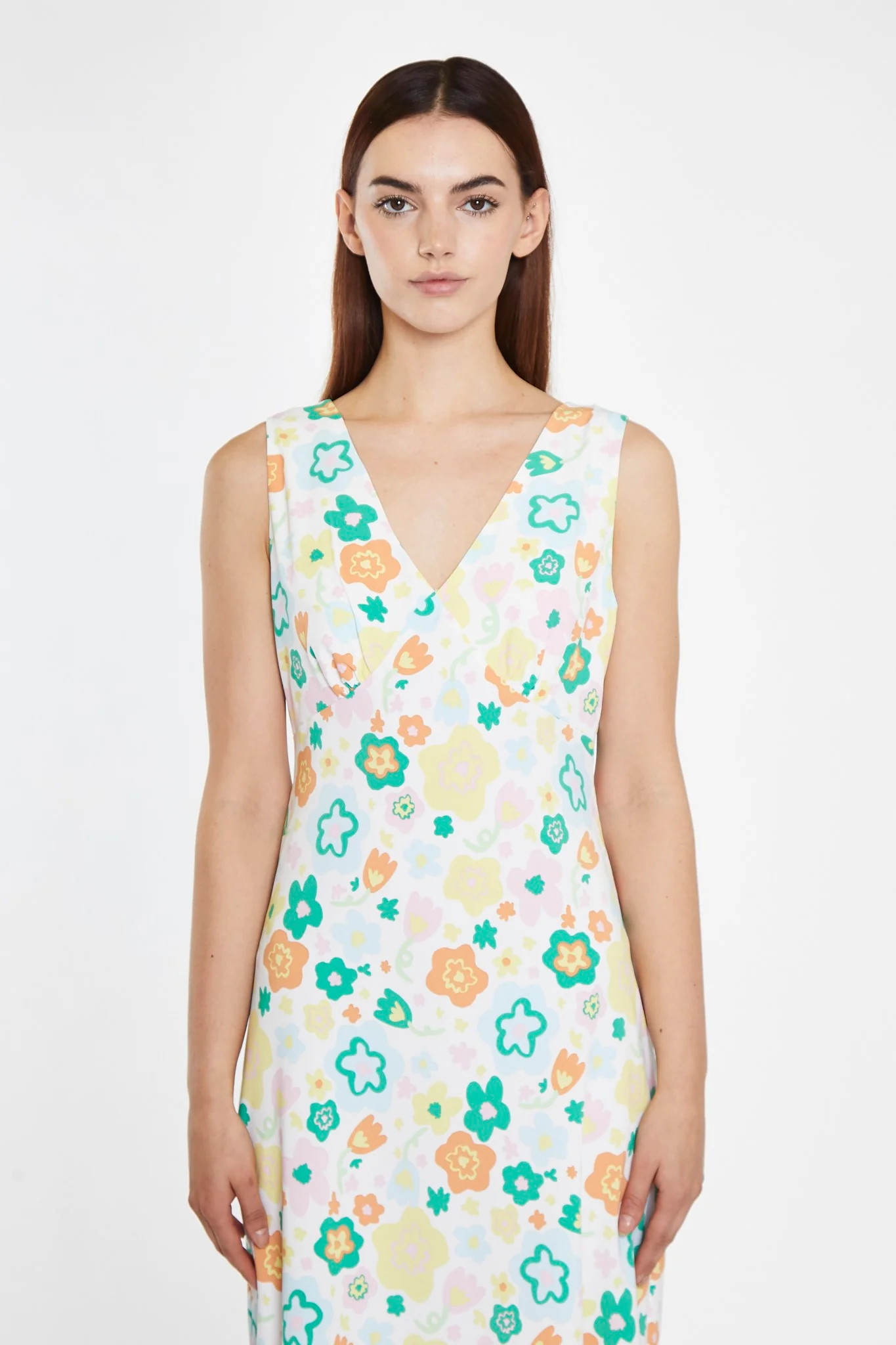 Retro Spring-Floral V-Neck Bias-Cut Maxi-Dress - Image 3