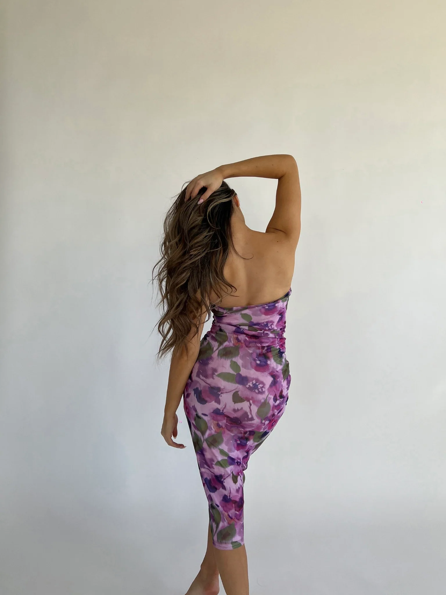 Blurred-Purple Floral Bandeau Midaxi-Dress - Image 2