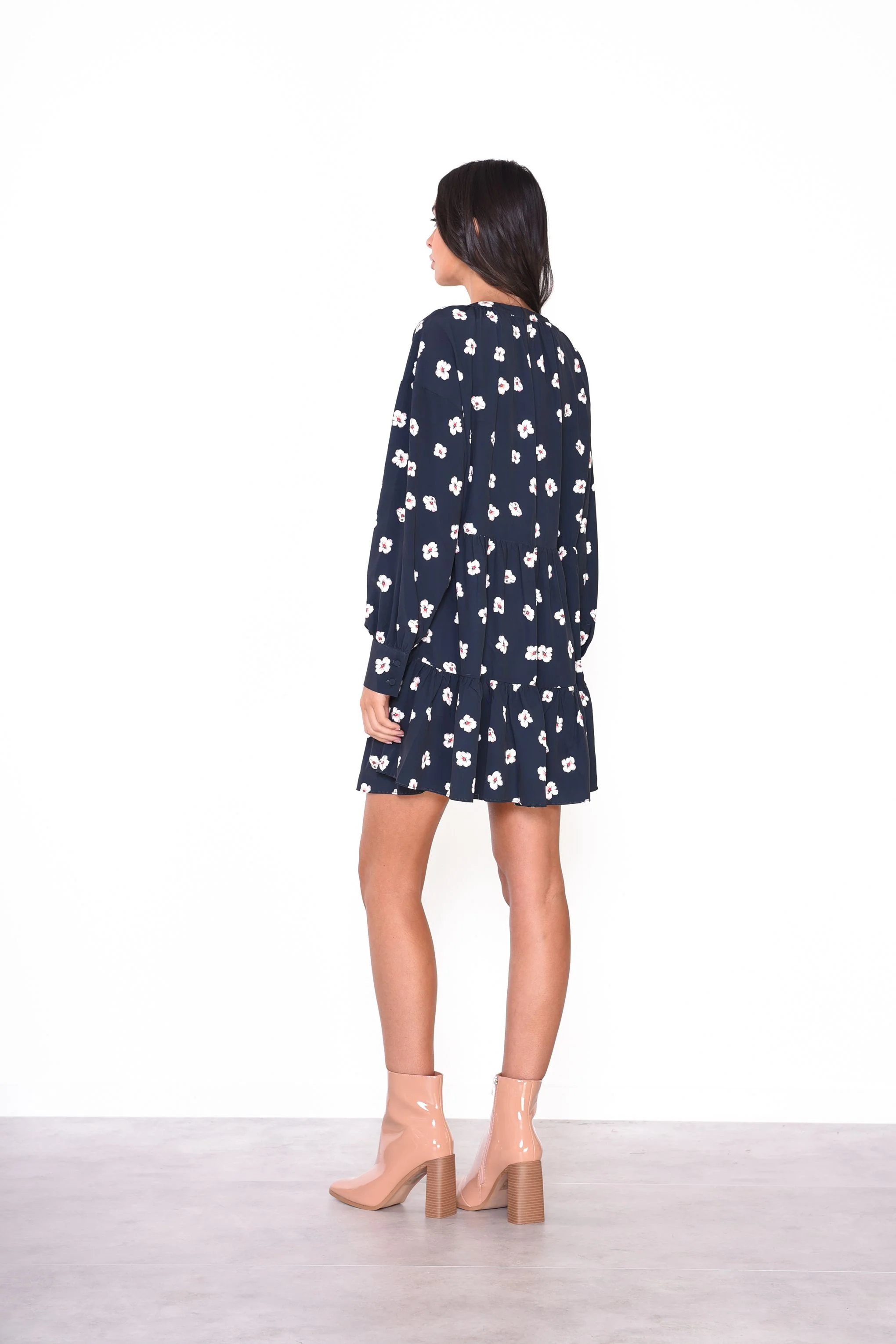 Glamorous Navy Hibiscus Pattern Shift Mini Dress - Image 2