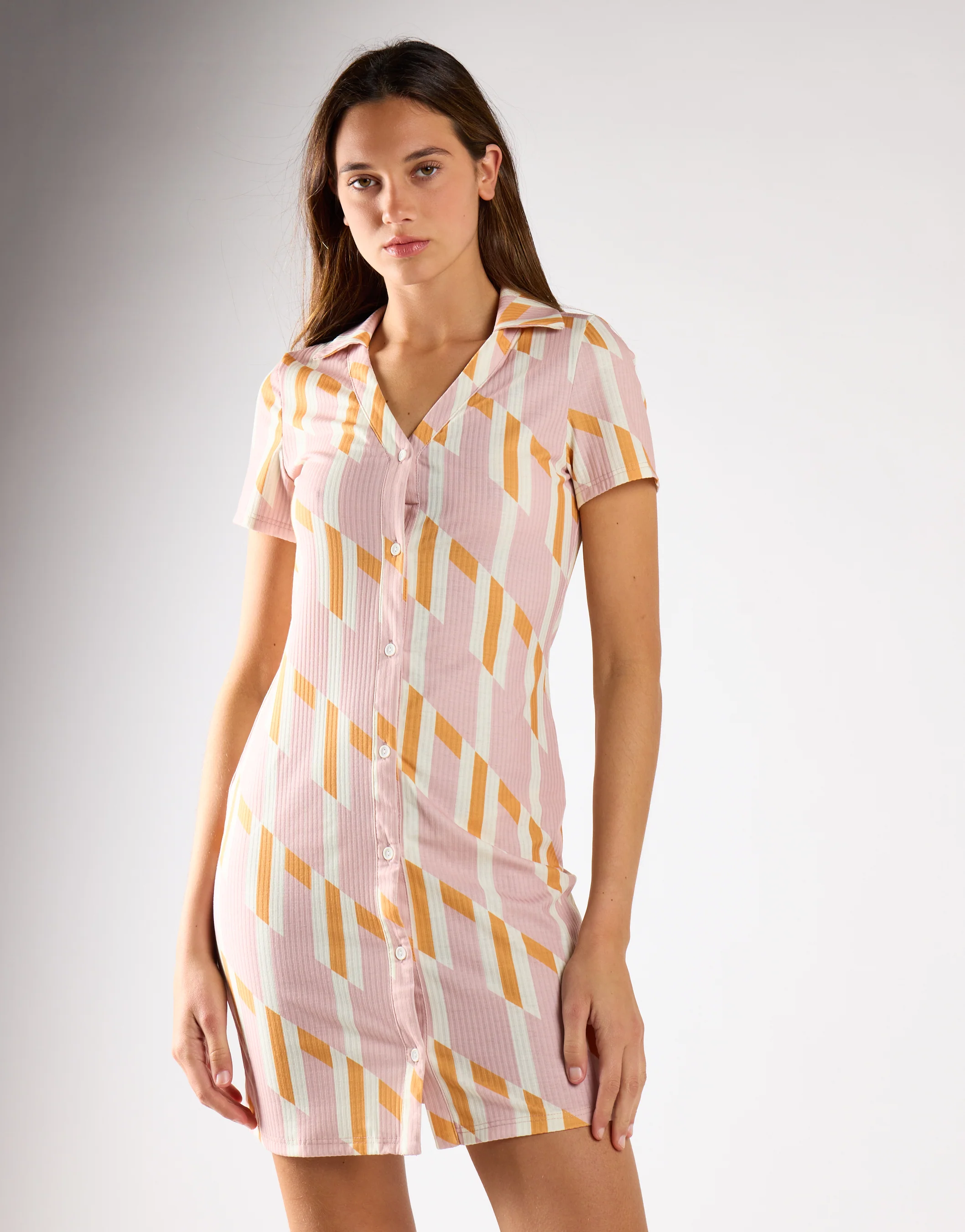 Glamorous Retro Geo Button Front Mini Dress - Image 3