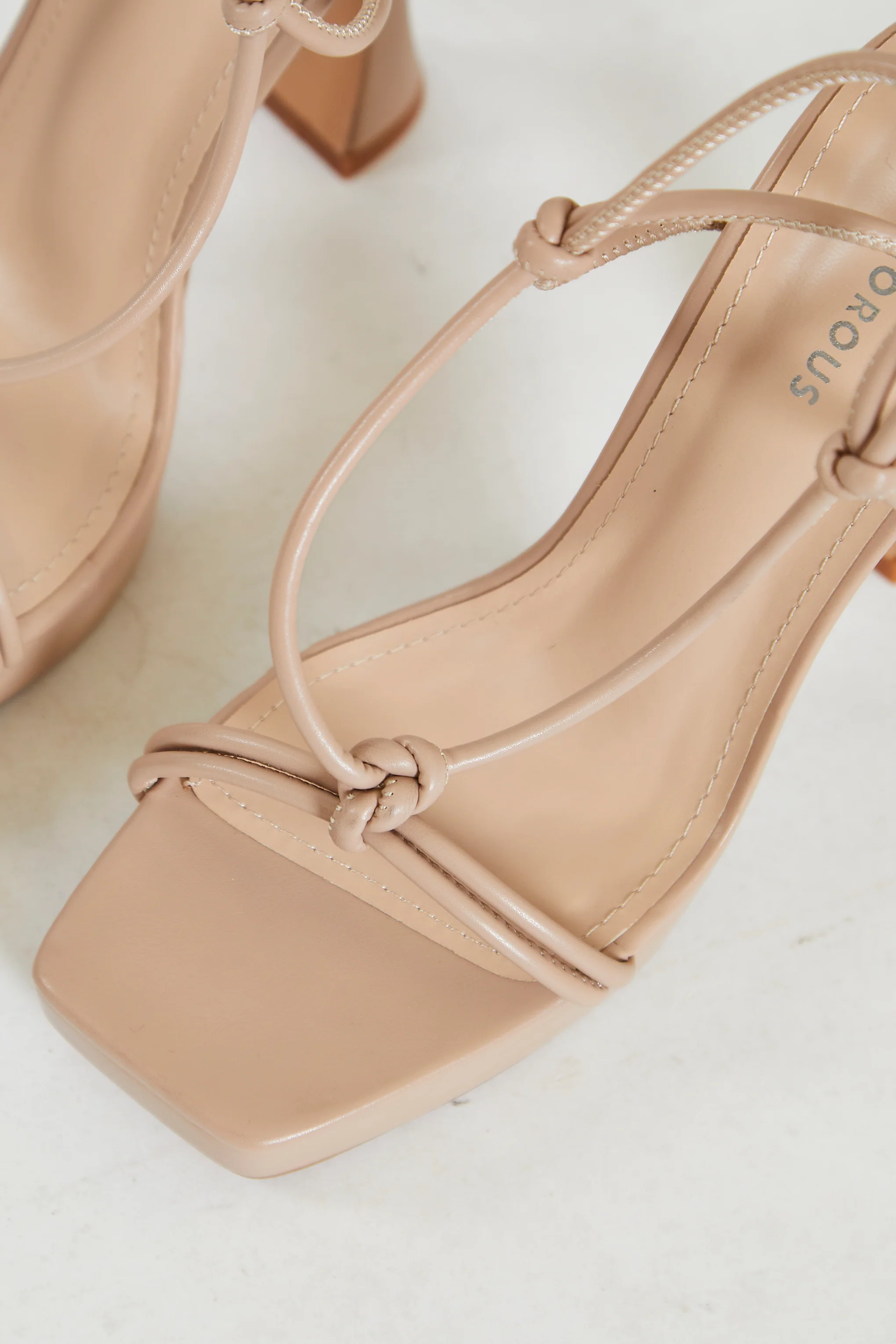 Glamorous Nude Lace Up Flared Heels - Image 3