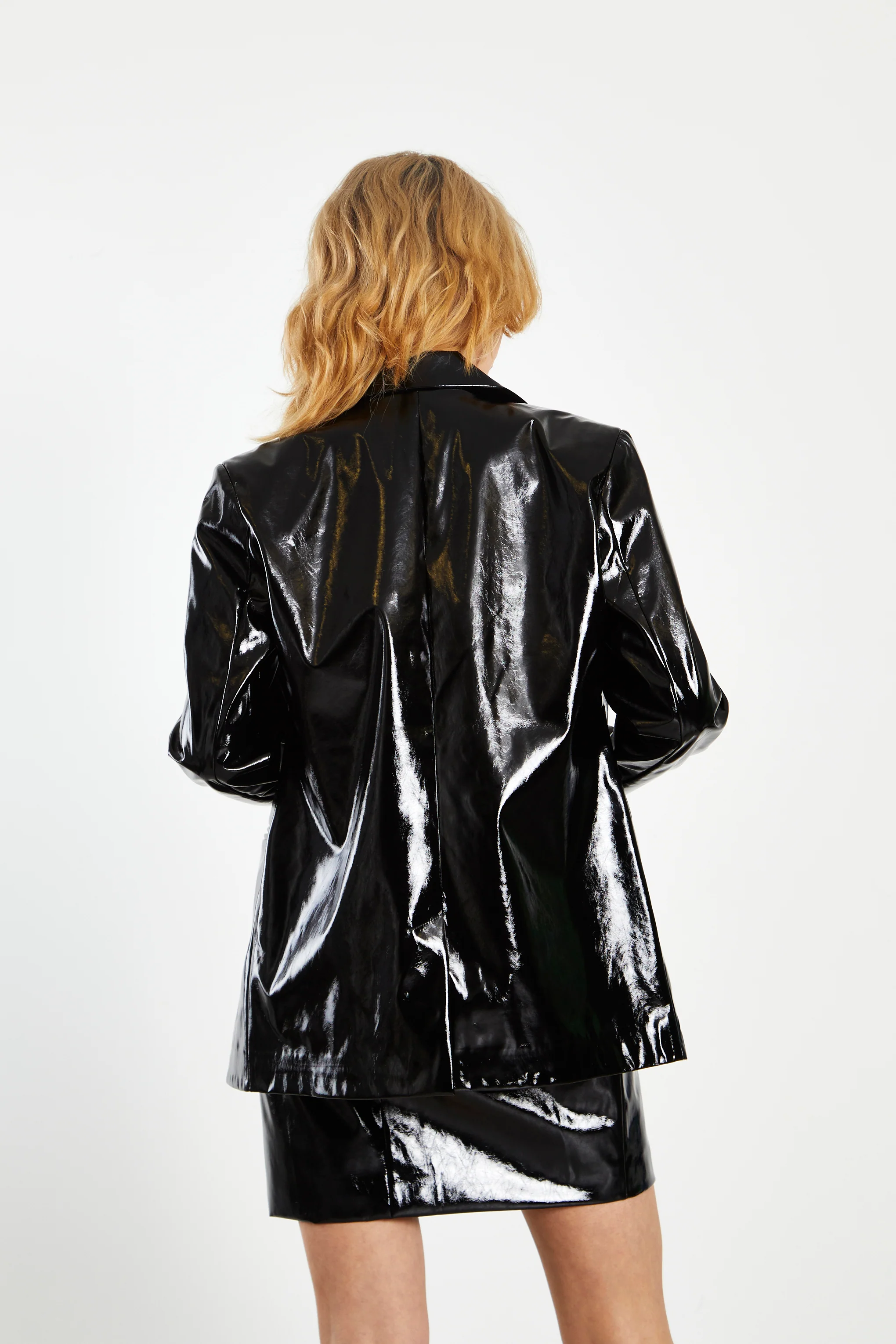 Glamorous Black Patent PU Oversized Double Breasted Blazer - Image 2