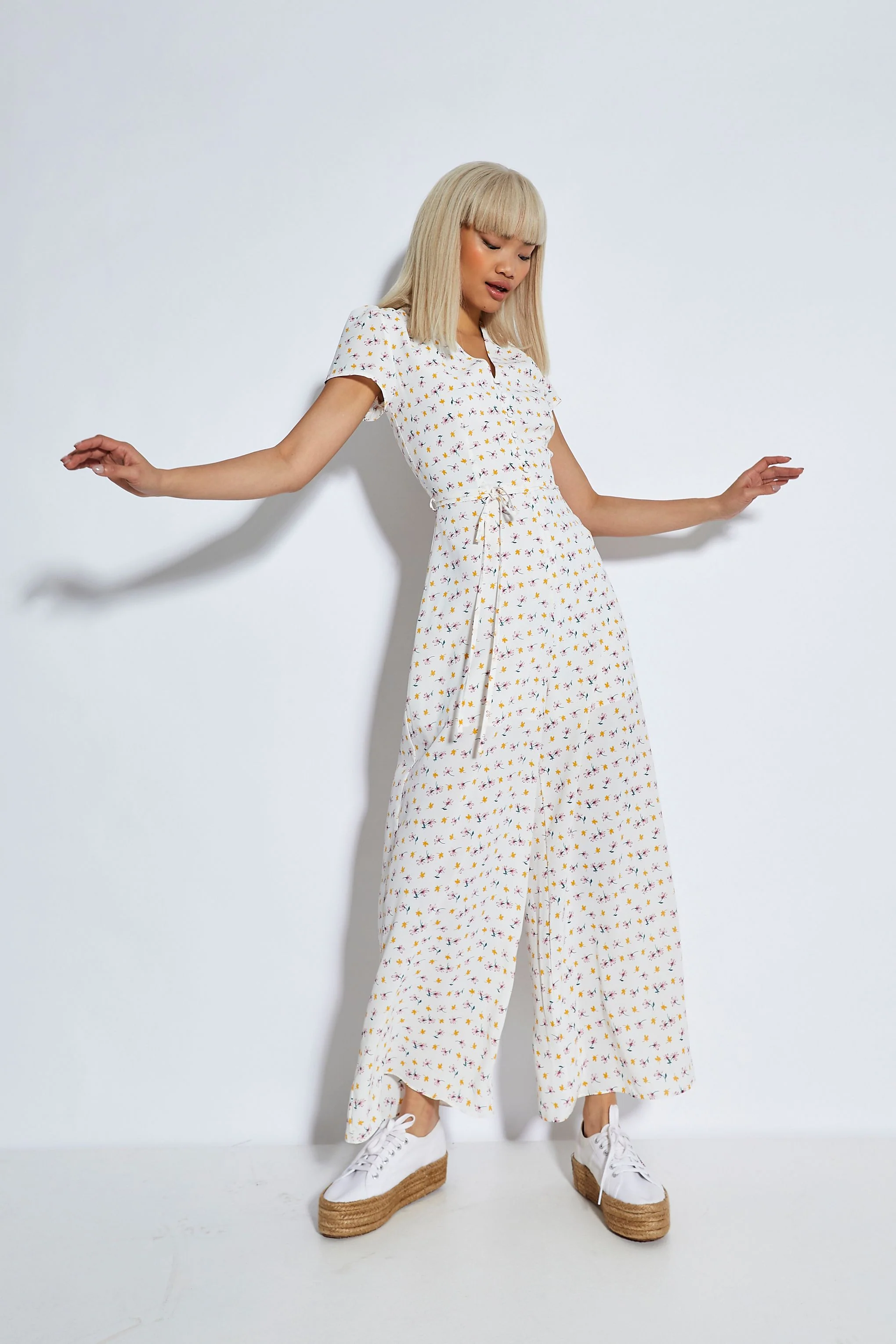 Glamorous Space Out Ditsy V- Neck Jumpsuit