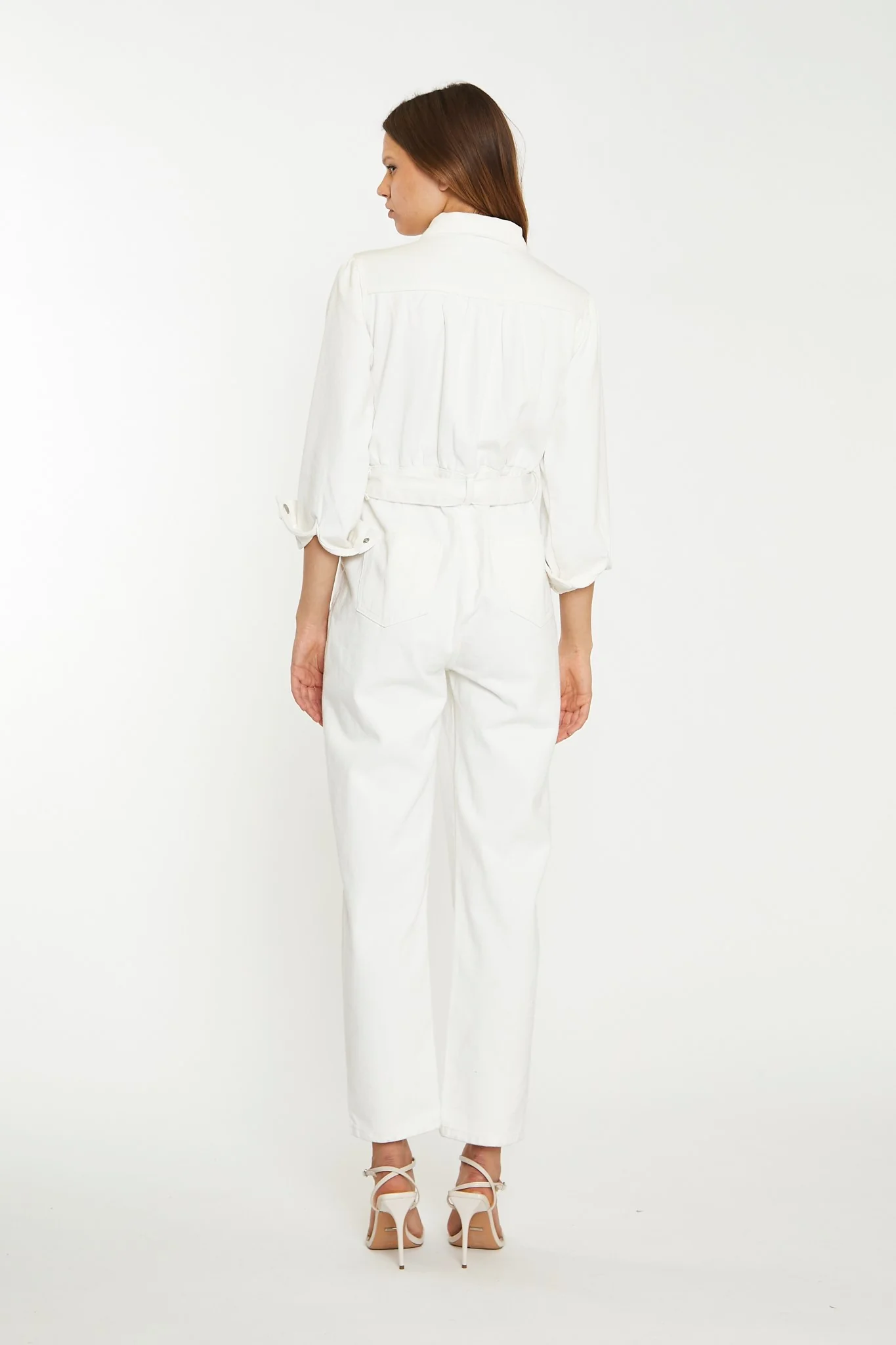 Off White Belted Denim Jumpsuit - Image 2