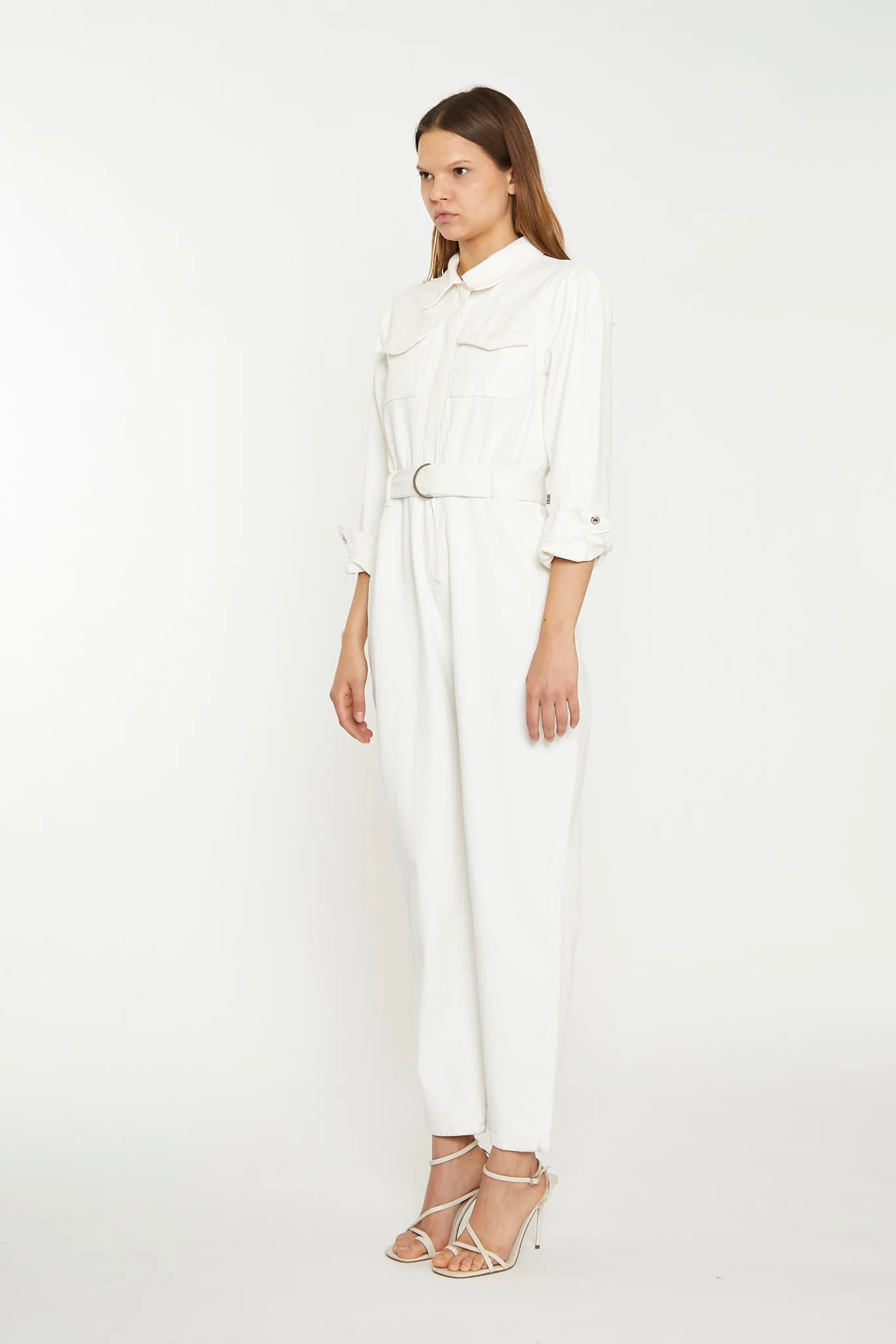 Off White Belted Denim Jumpsuit - Image 3