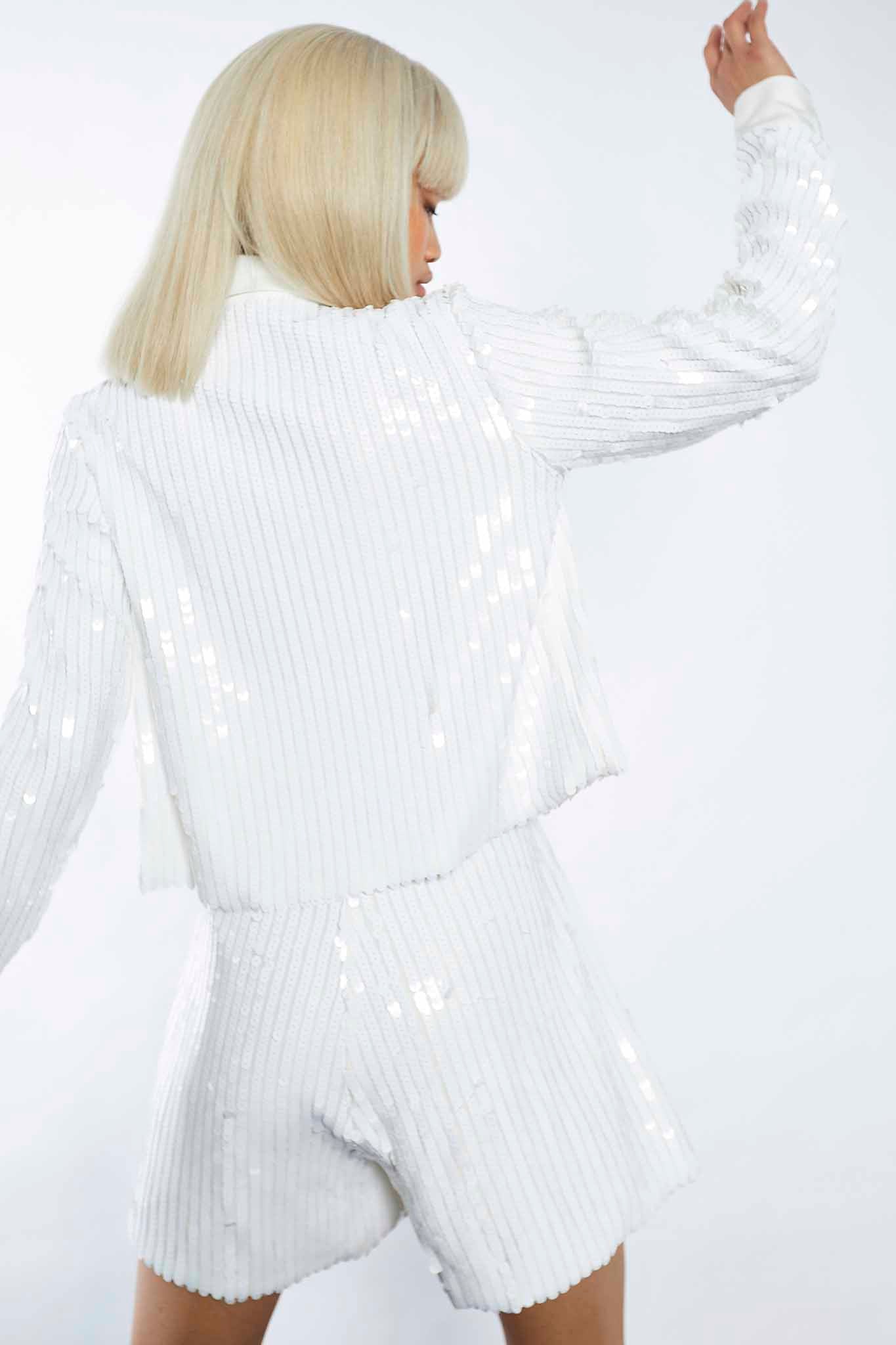 Glamorous Studio White Linear Sequin Shorts - Image 2