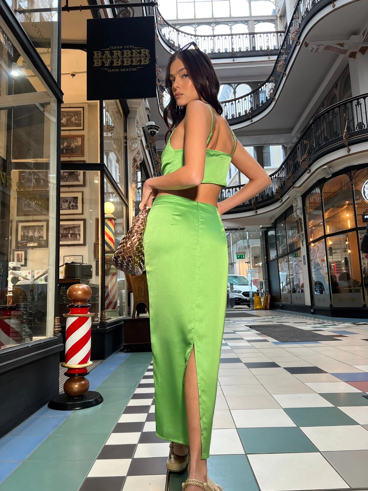 Apple-Green Satin Ruched Midi-skirt - Image 2