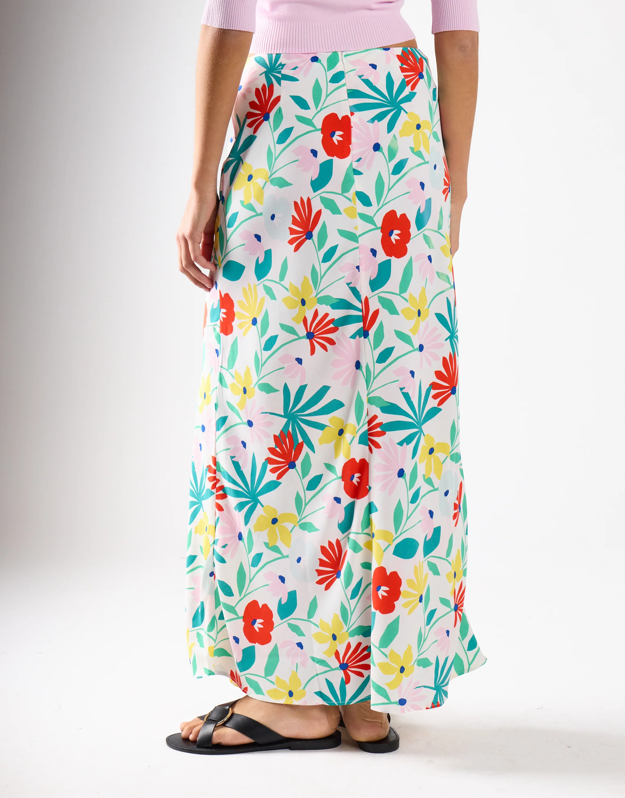 Bright Multi Flower Bias-Cut Maxi Skirt - Image 2