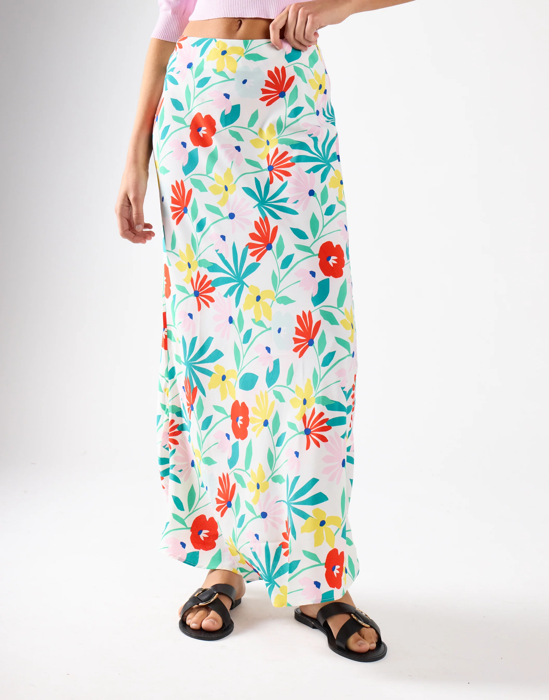 Bright Multi Flower Bias-Cut Maxi Skirt - Image 3