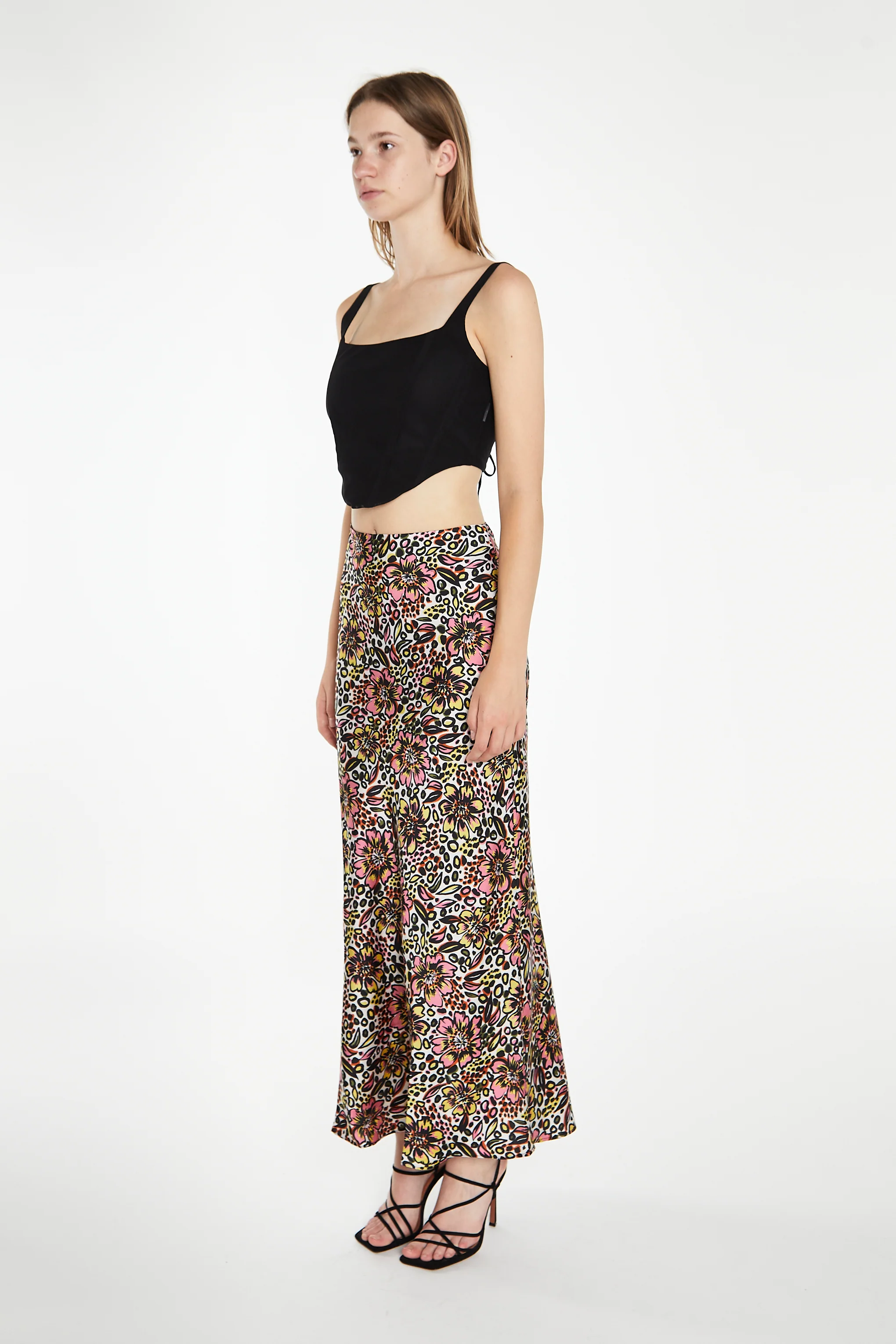 Retro Abstract Floral Bias-Cut Midaxi Skirt - Image 3