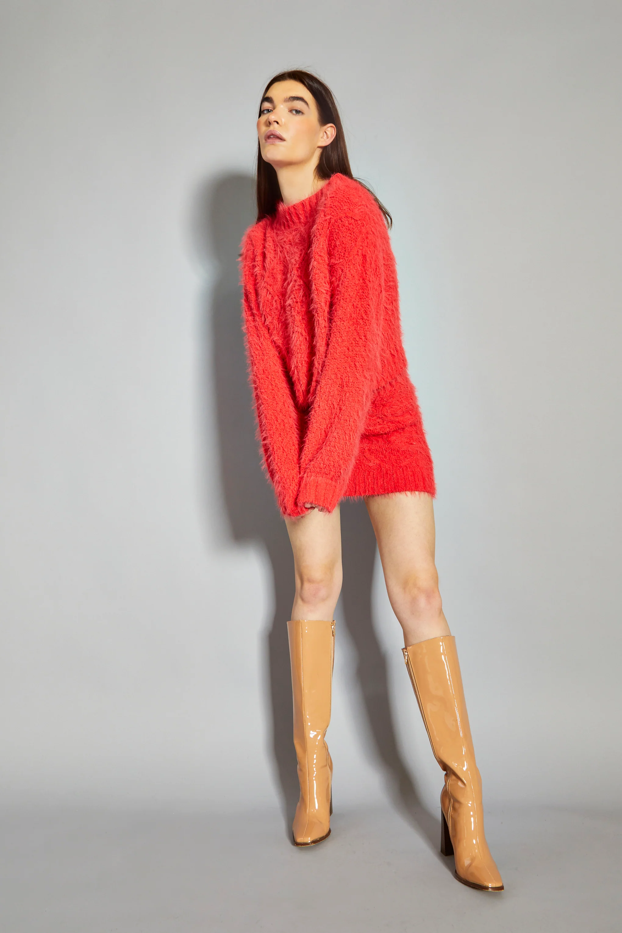 Glamorous Coral Red Knitted Mini Skirt - Image 4