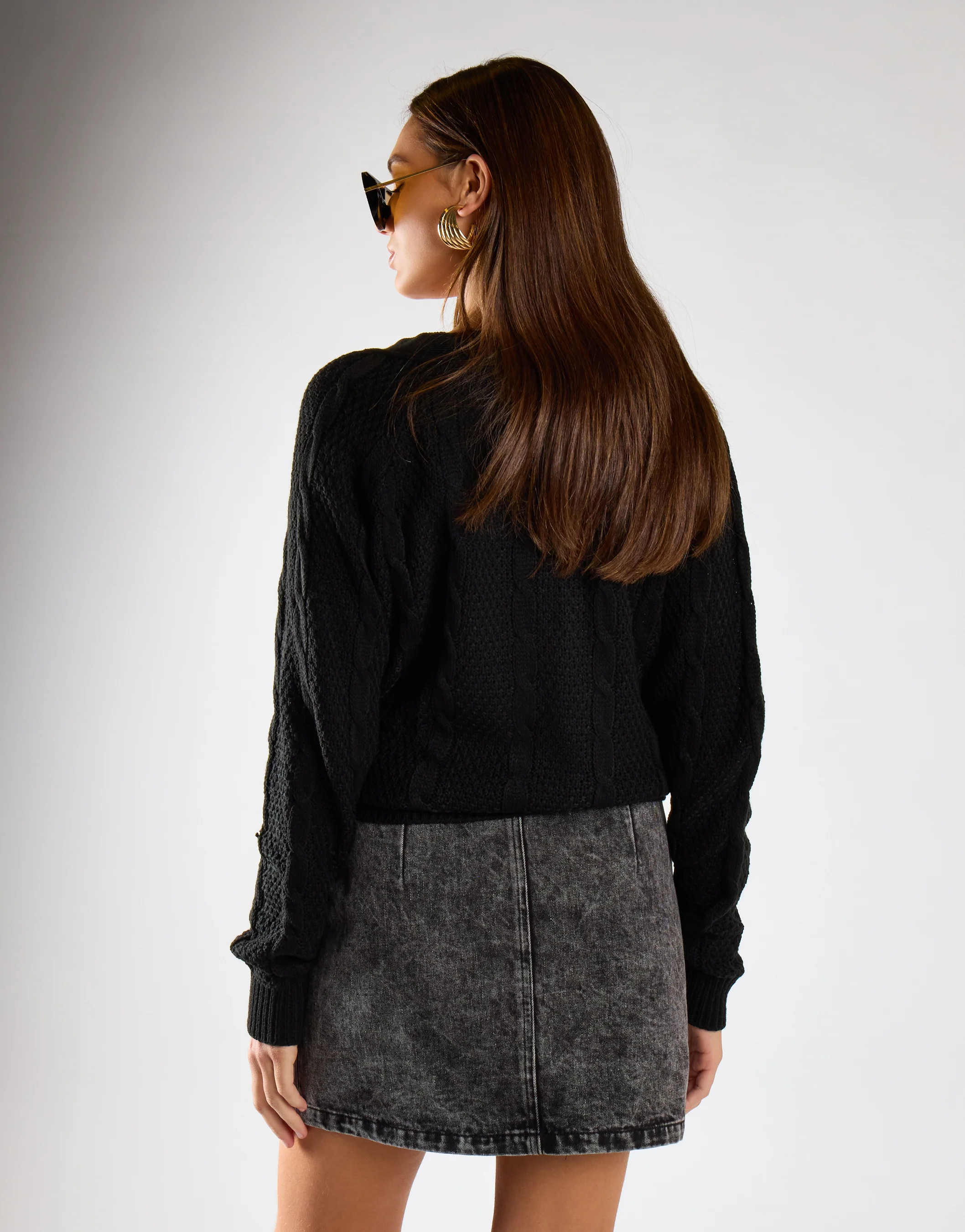 Black Acid Wash Denim Mini Skirt - Image 2