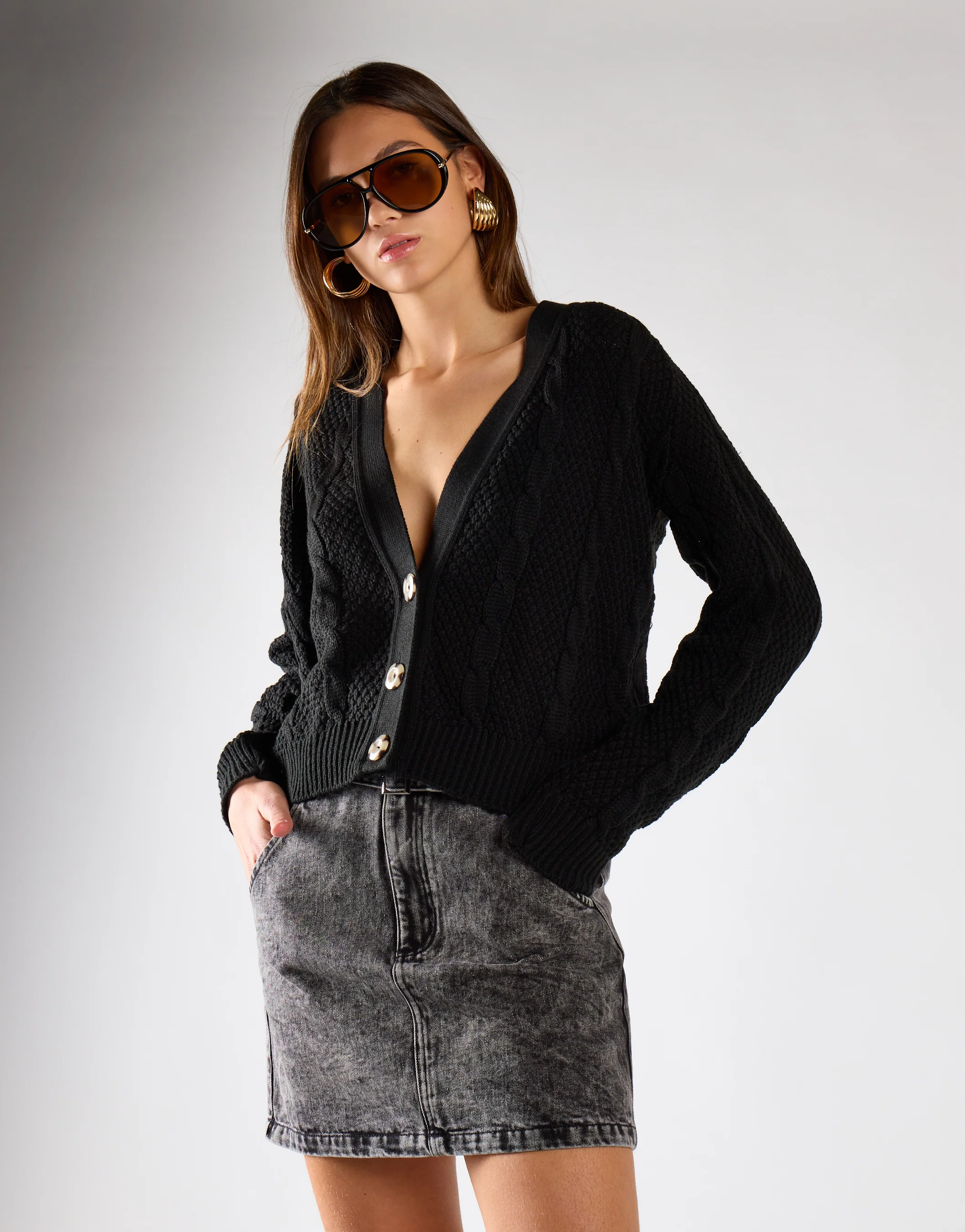 Black Acid Wash Denim Mini Skirt - Image 3