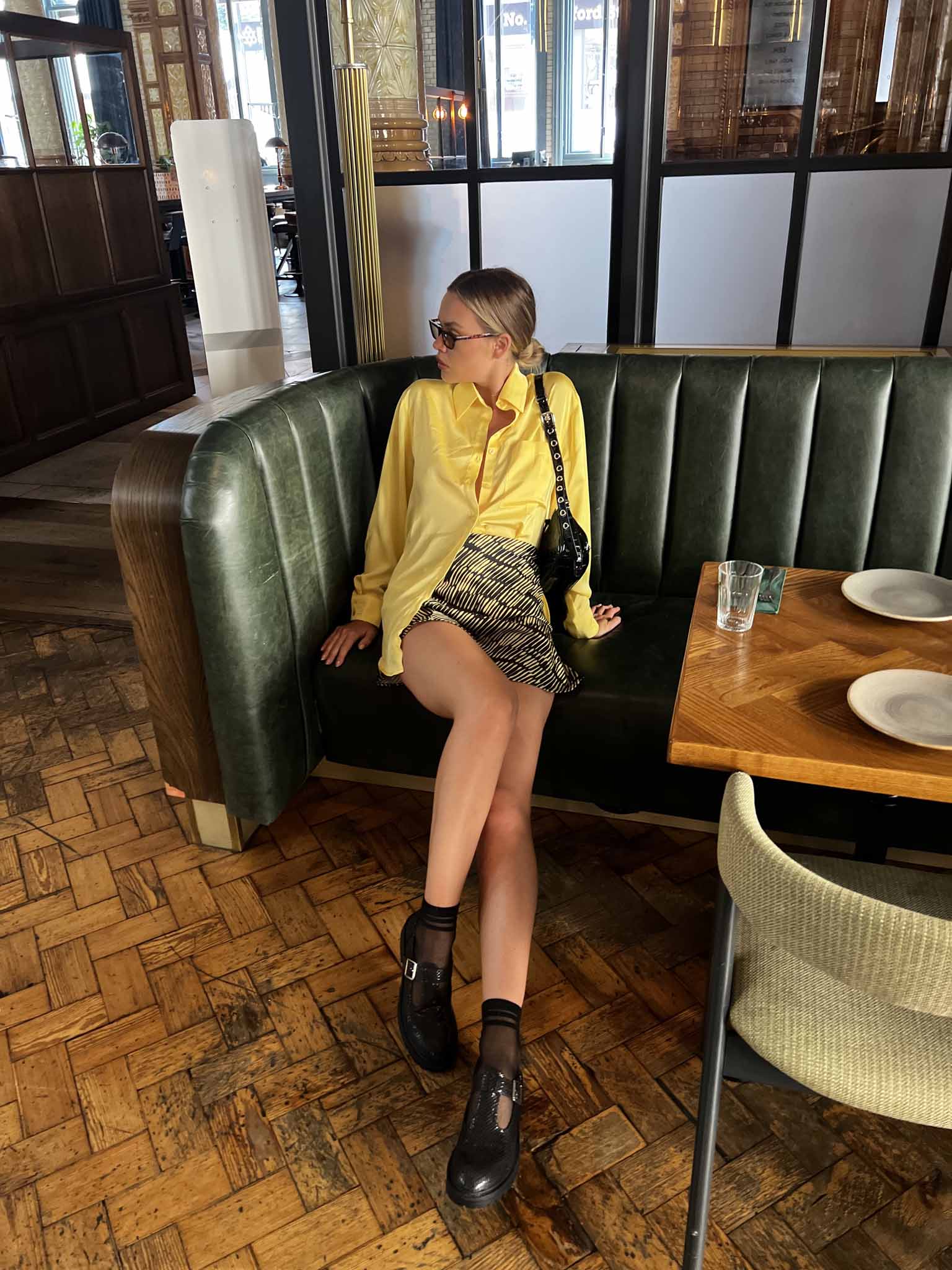 Glamorous Yellow Sketch Stripe Bias Cut Mini Skirt - Image 4