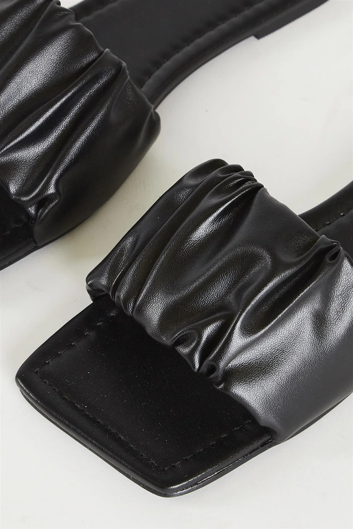 Glamorous Black Ruched Sliders - Image 2