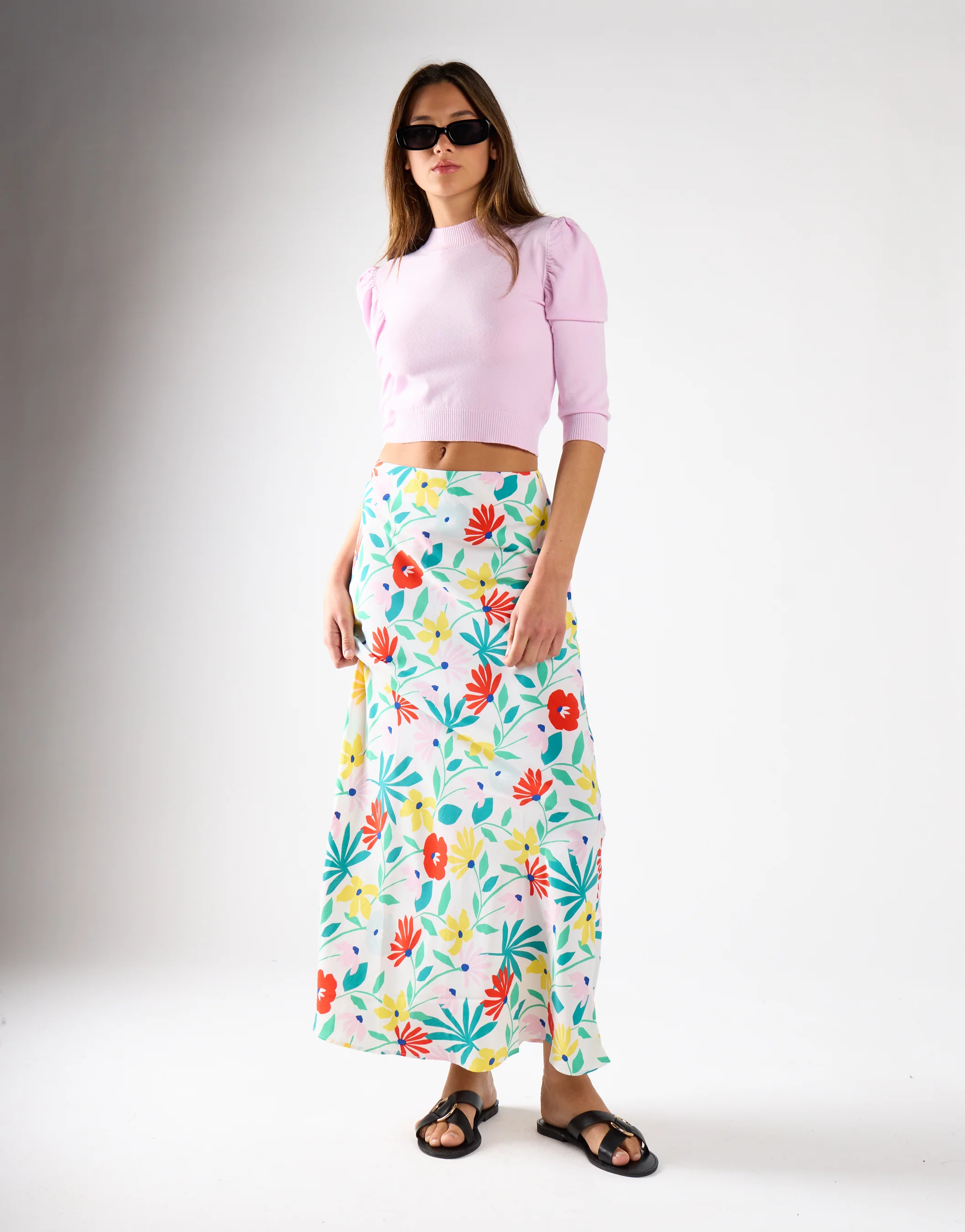 Glamorous Soft Pink Puff Shoulder Crop Top
