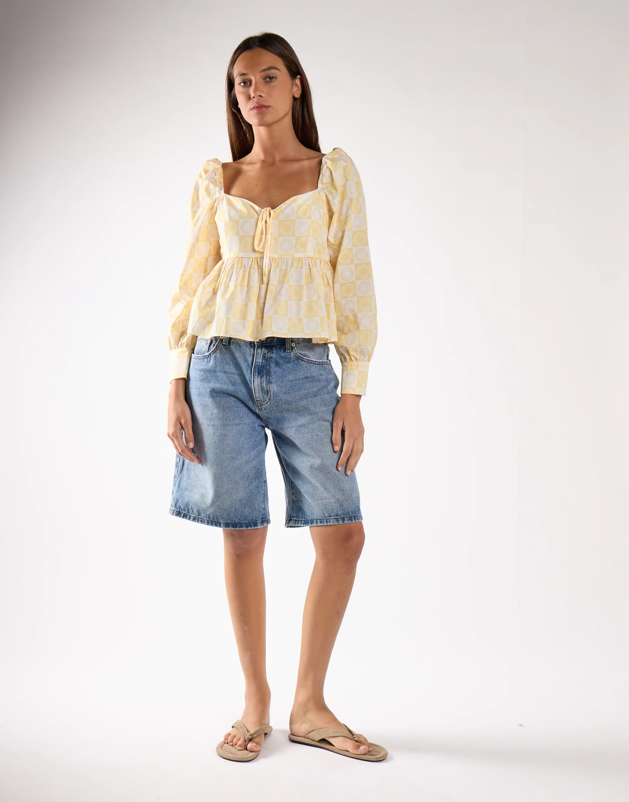Sunflower Check Sweetheart Peplum Blouse