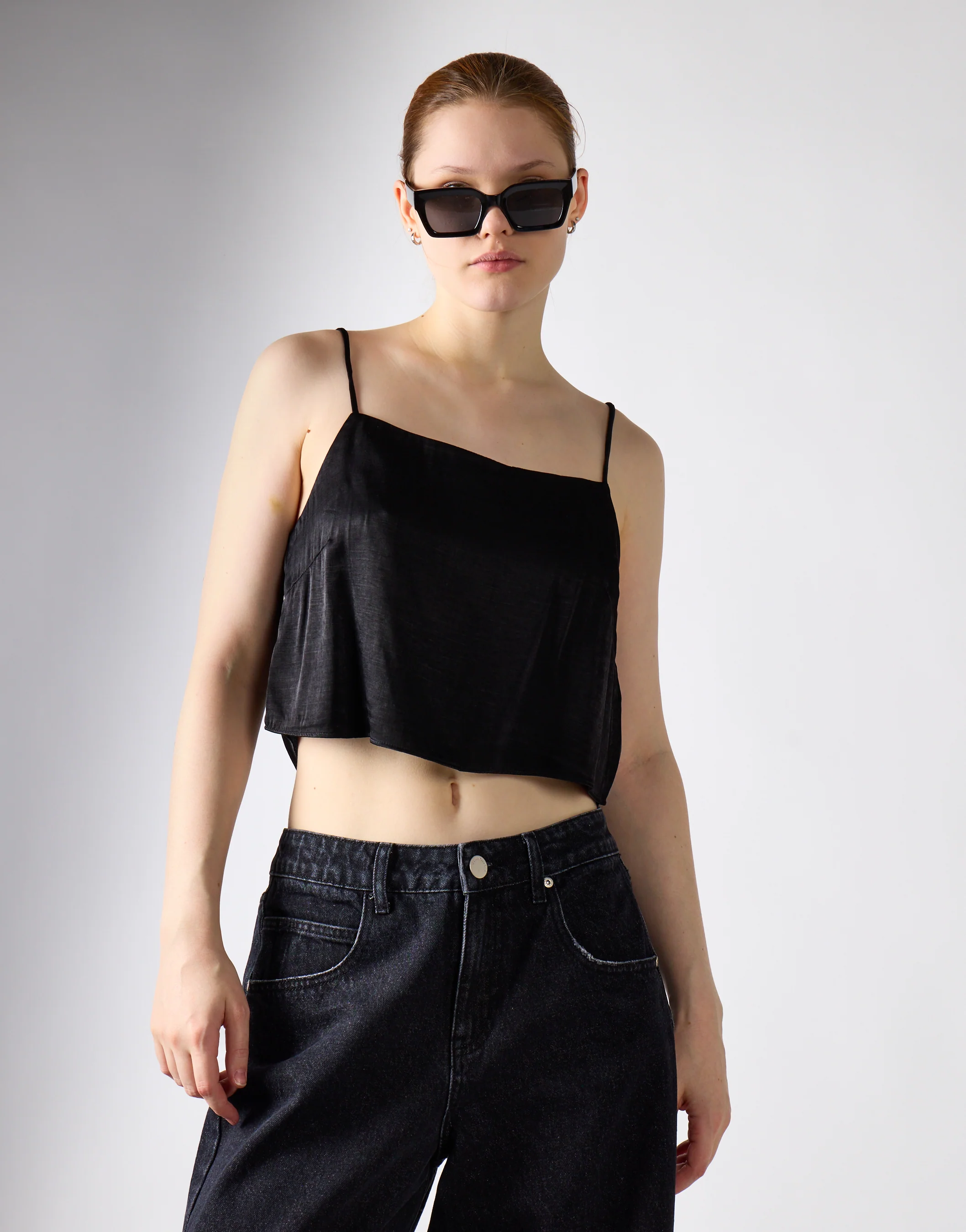 Glamorous Women's Vest Tops - Black Satin - Image 2